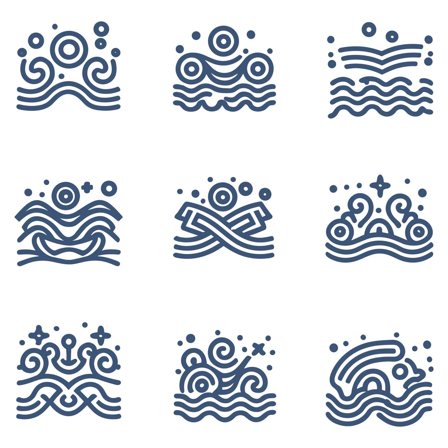 Ocean waves customizable icon set design #34972