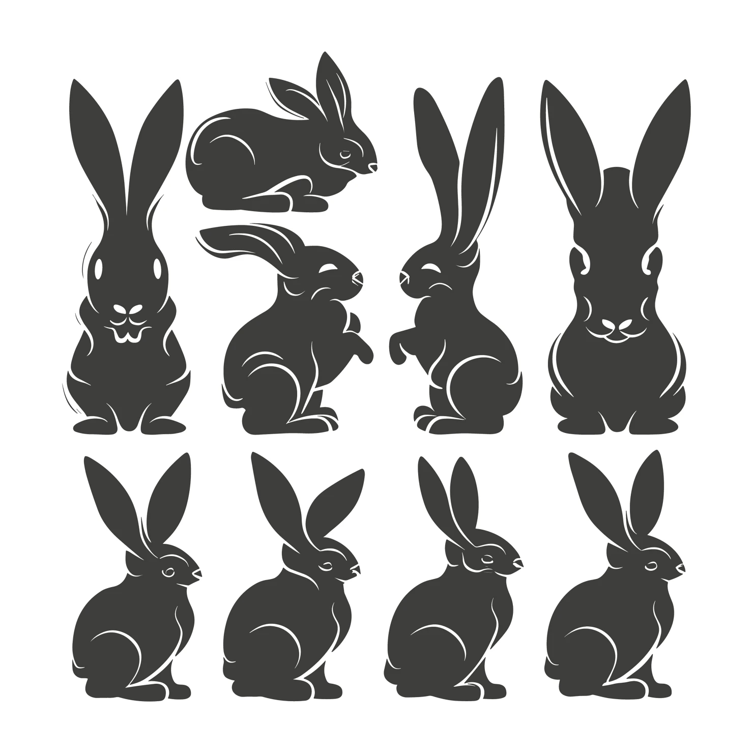 Rabbit customizable silhouettes set design #35283