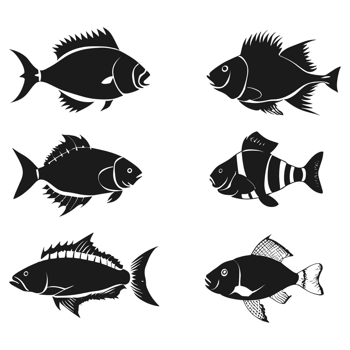 Fish customizable silhouettes set design #35489