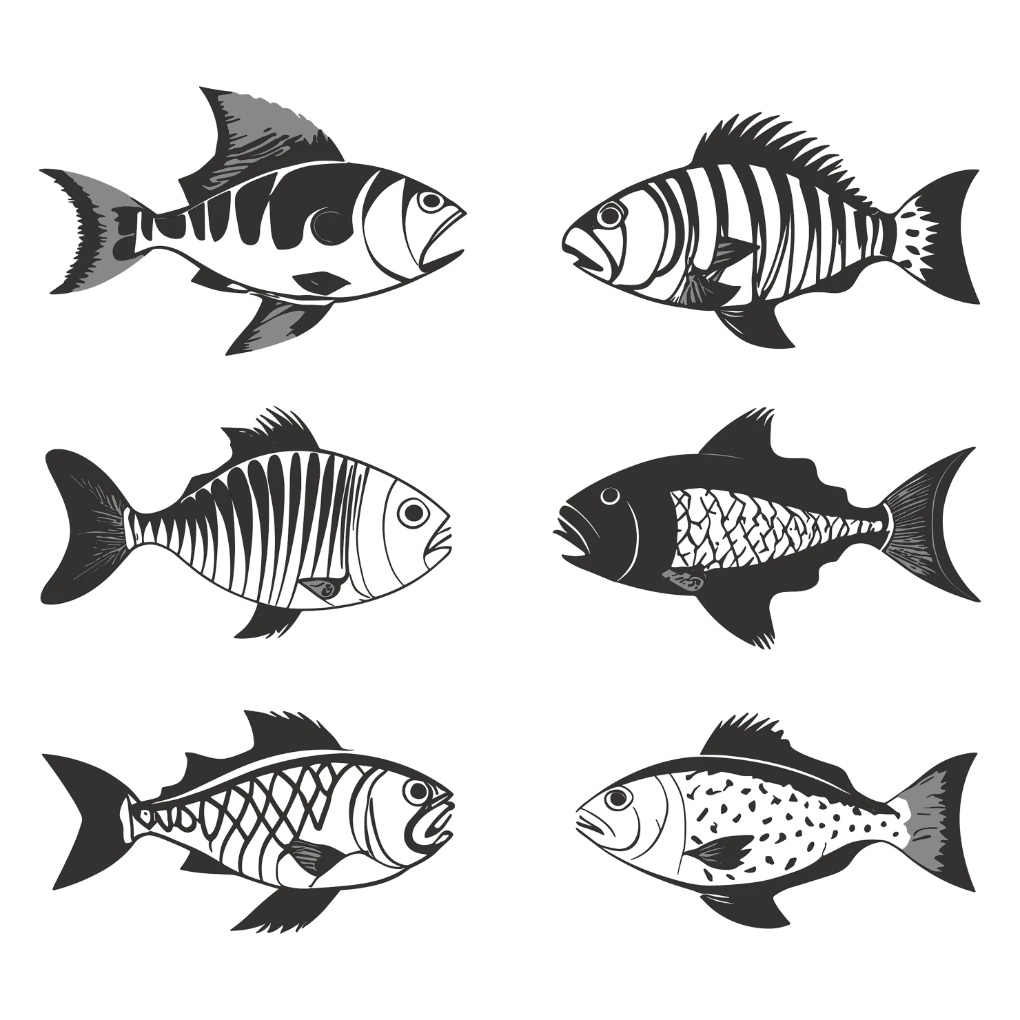 Fish customizable silhouettes set design #35492