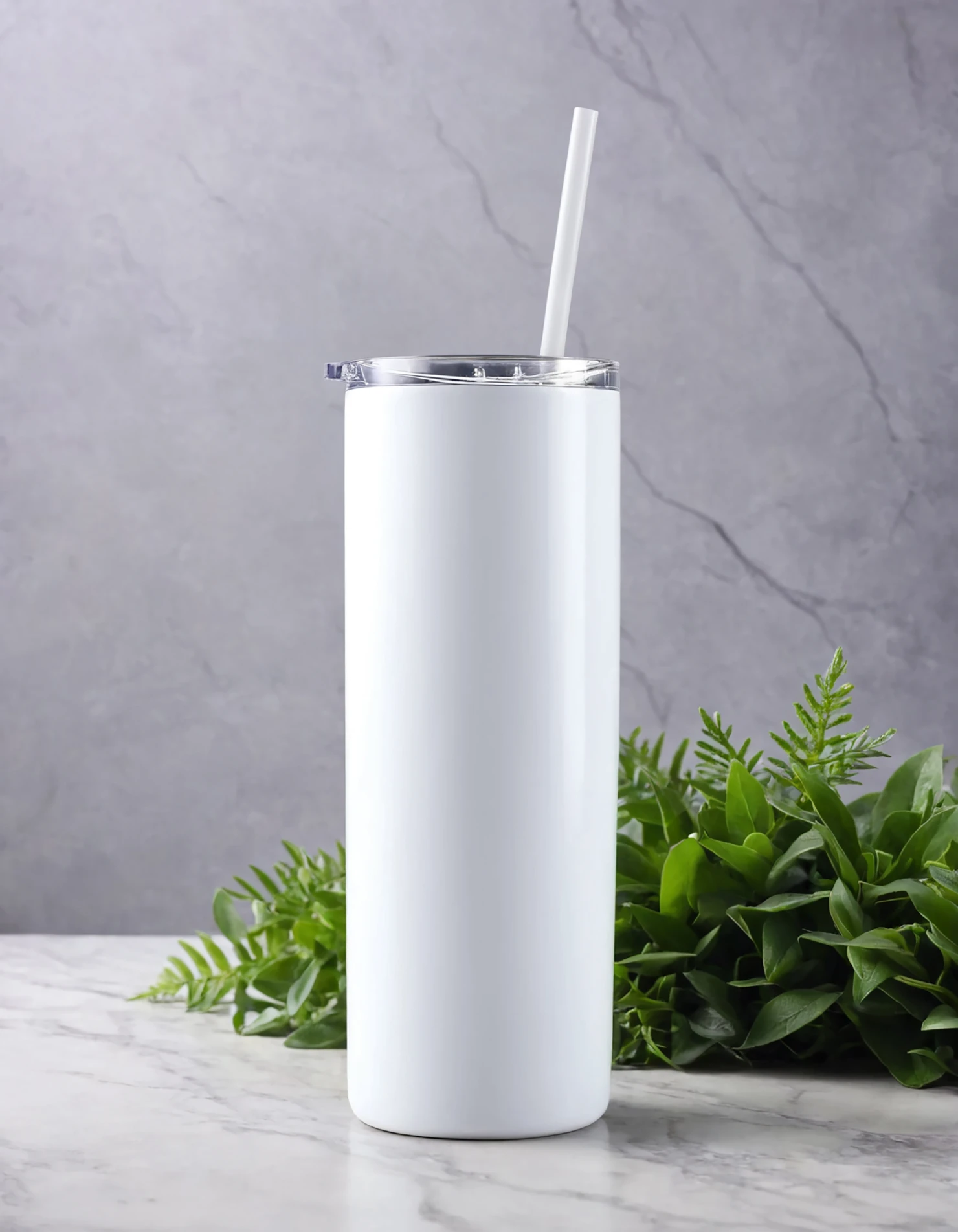 White color sublimation 20 oz skinny tumbler with straw #39749