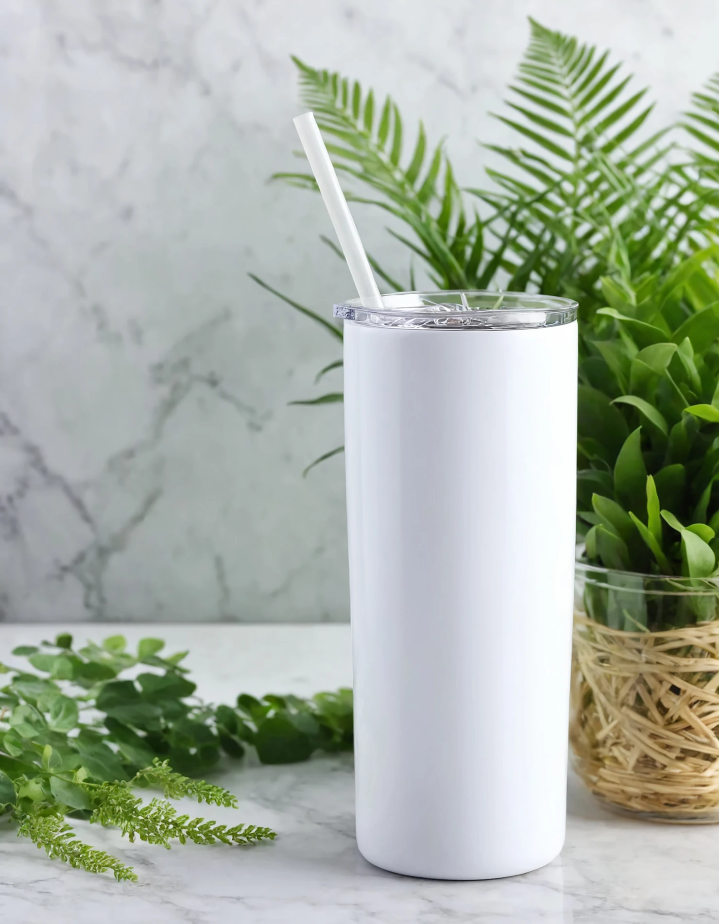 White color sublimation 20 oz skinny tumbler with straw #39750