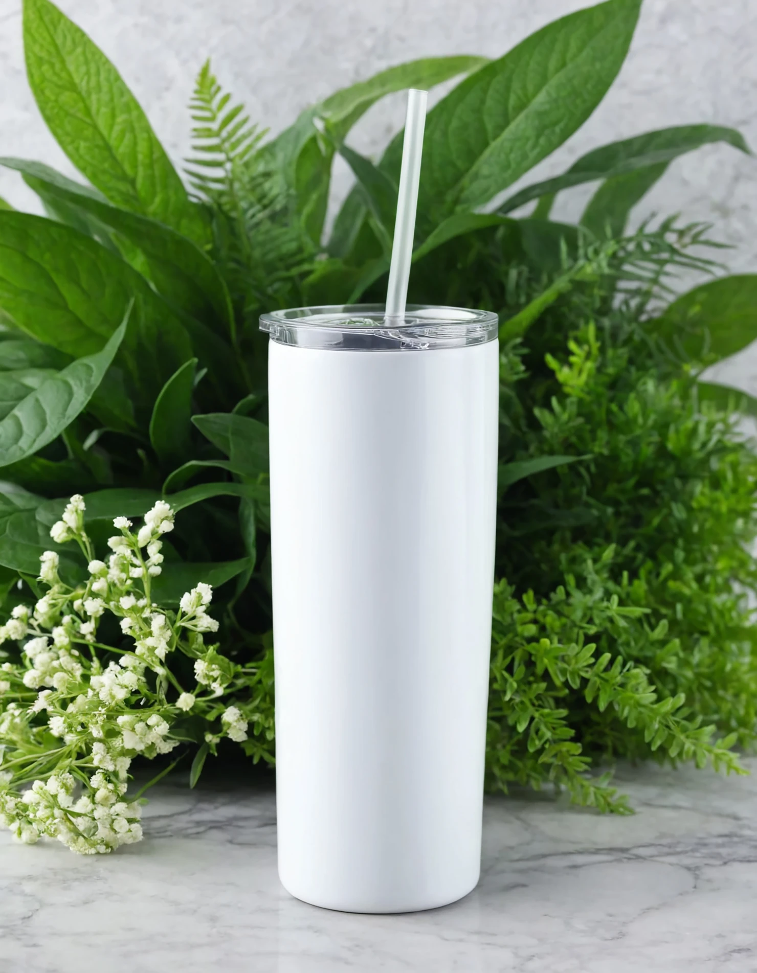 White color sublimation 20 oz skinny tumbler with straw #39751