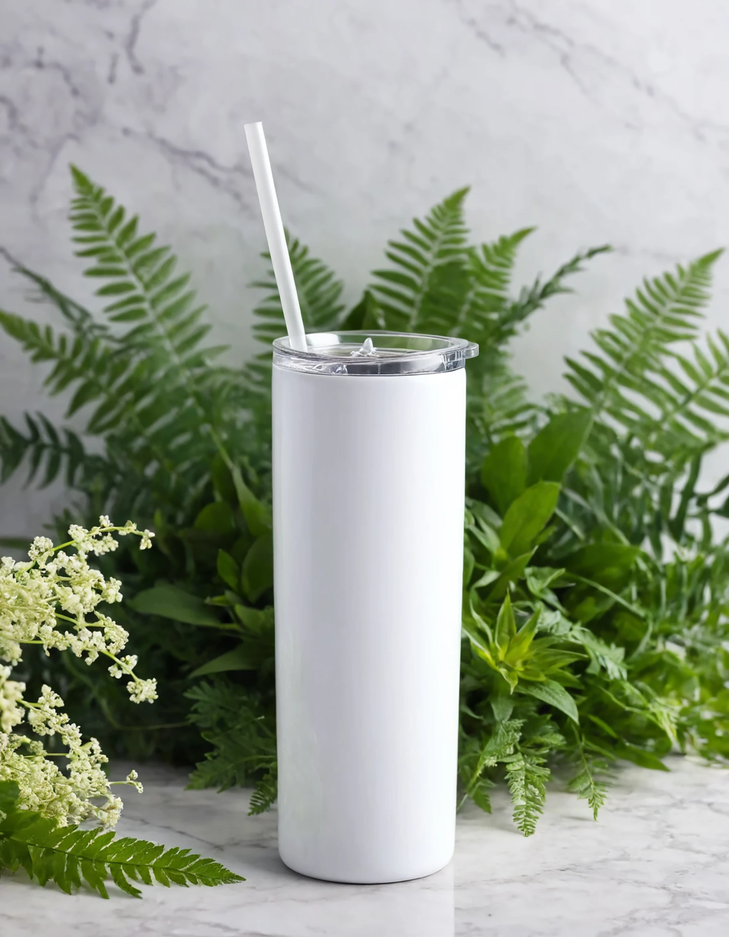 White color sublimation 20 oz skinny tumbler with straw #39753
