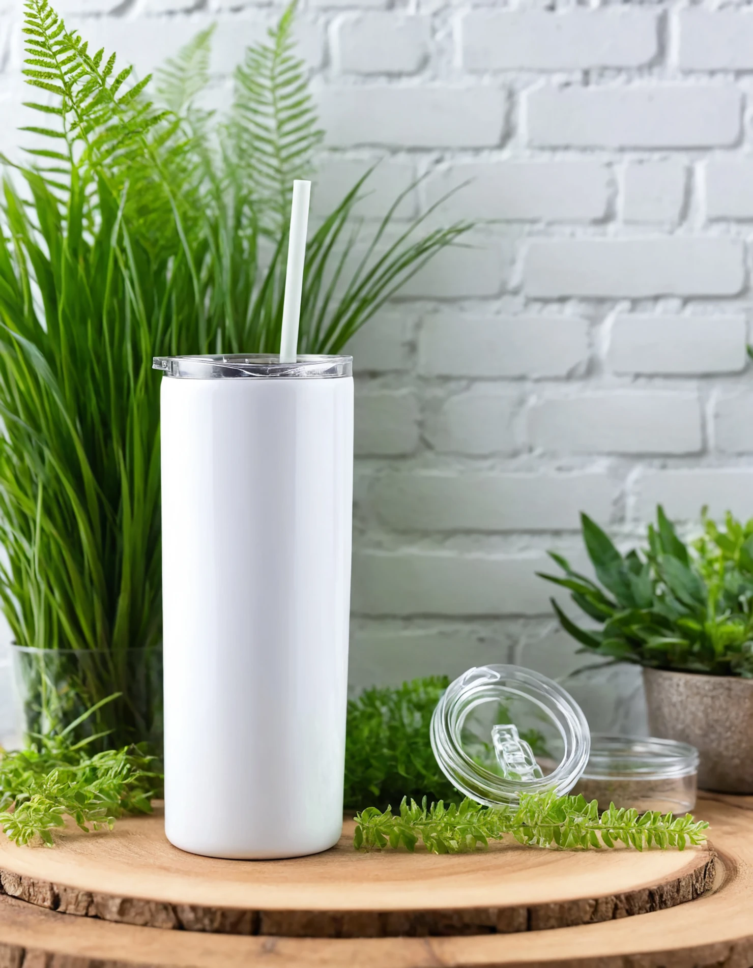 White color sublimation 20 oz skinny tumbler with straw #39767