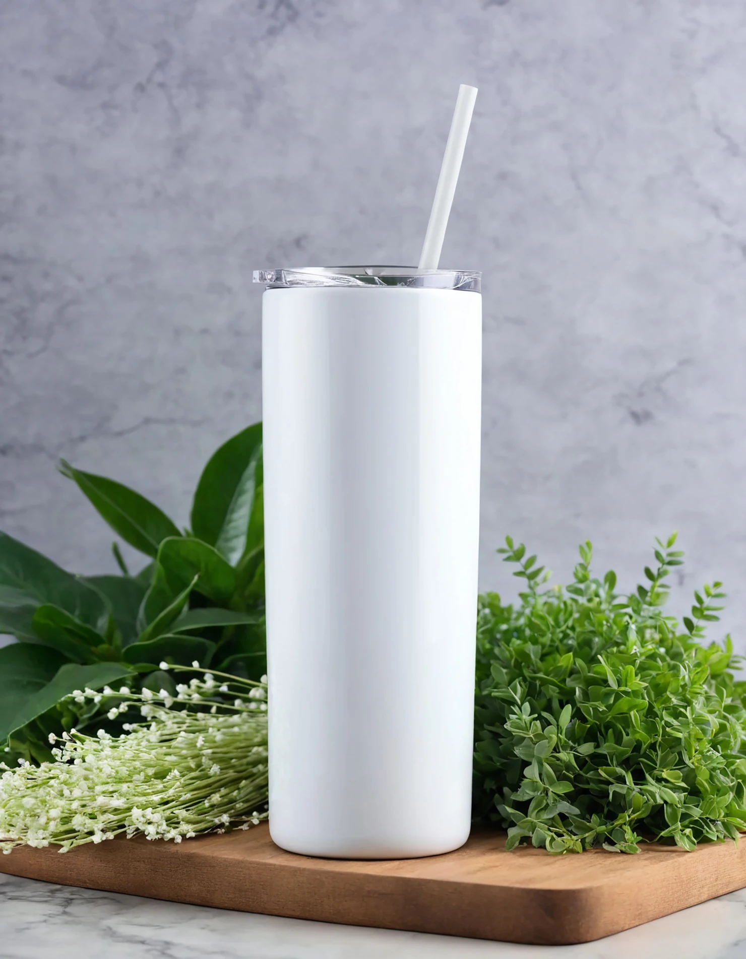 White color sublimation 20 oz skinny tumbler with straw #39768