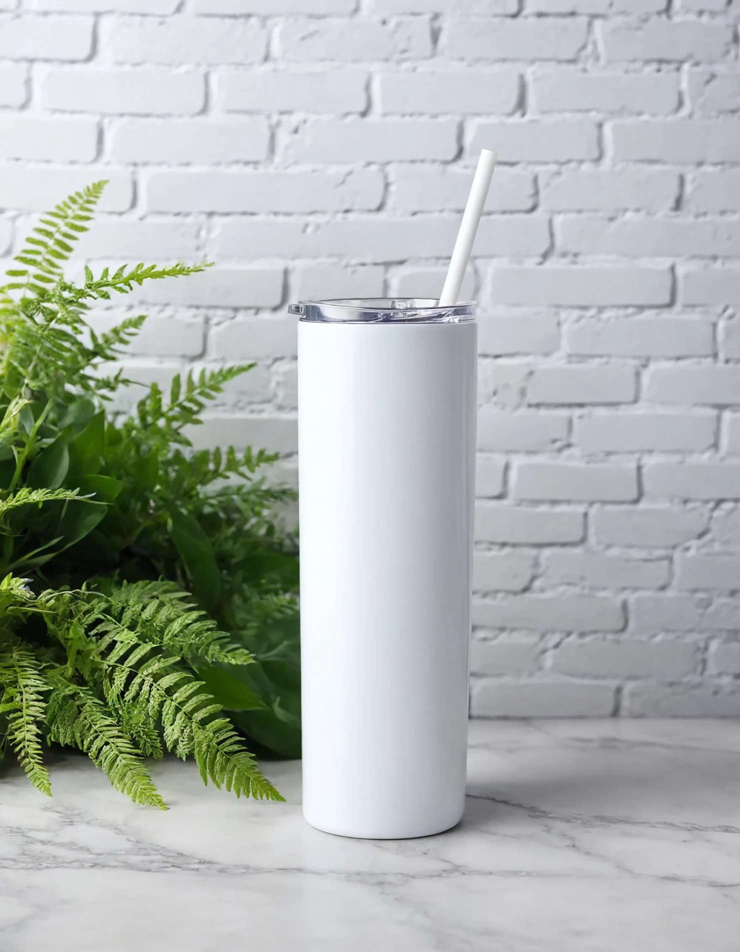 White color sublimation 20 oz skinny tumbler with straw #39770