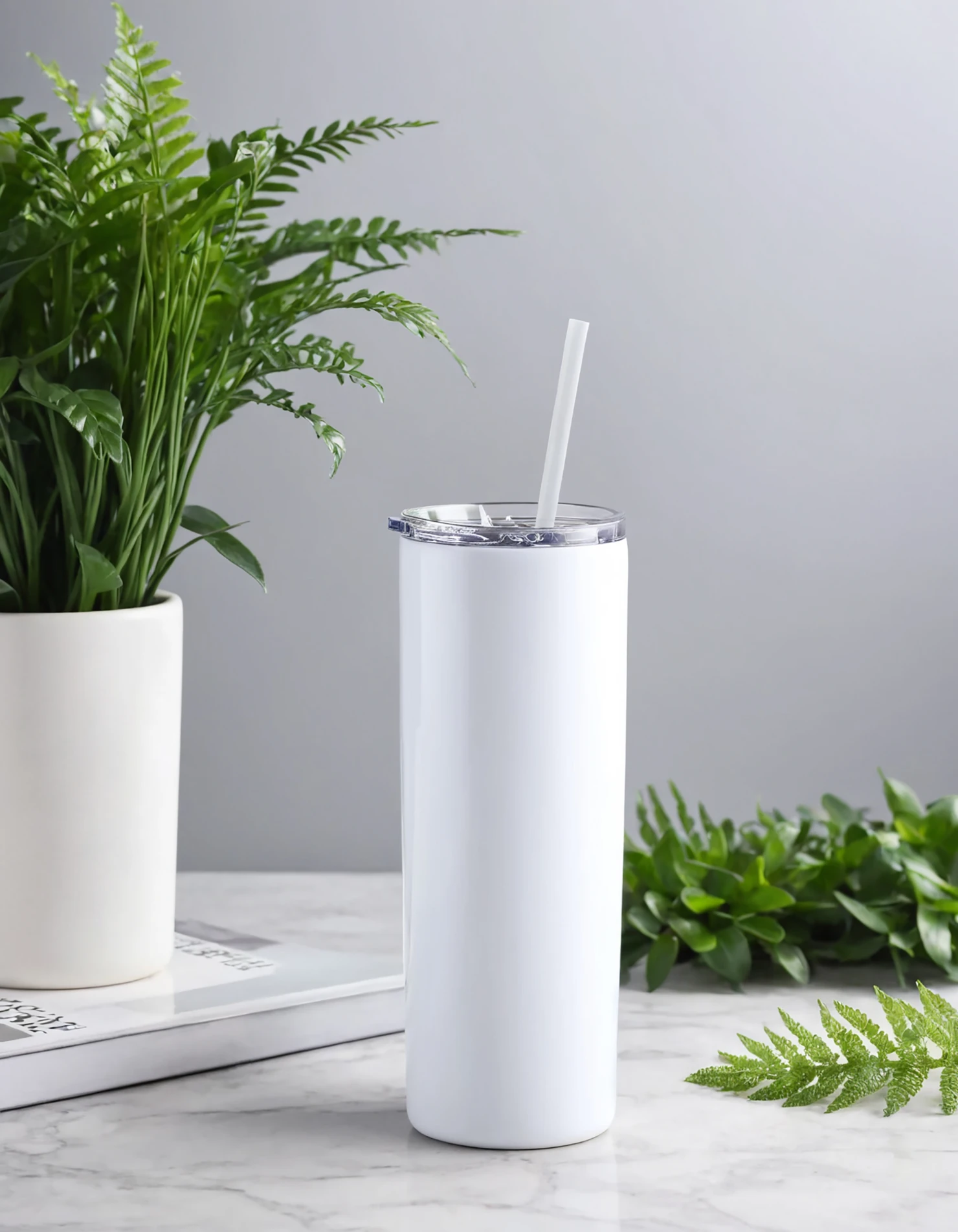 White color sublimation 20 oz skinny tumbler with straw #39780