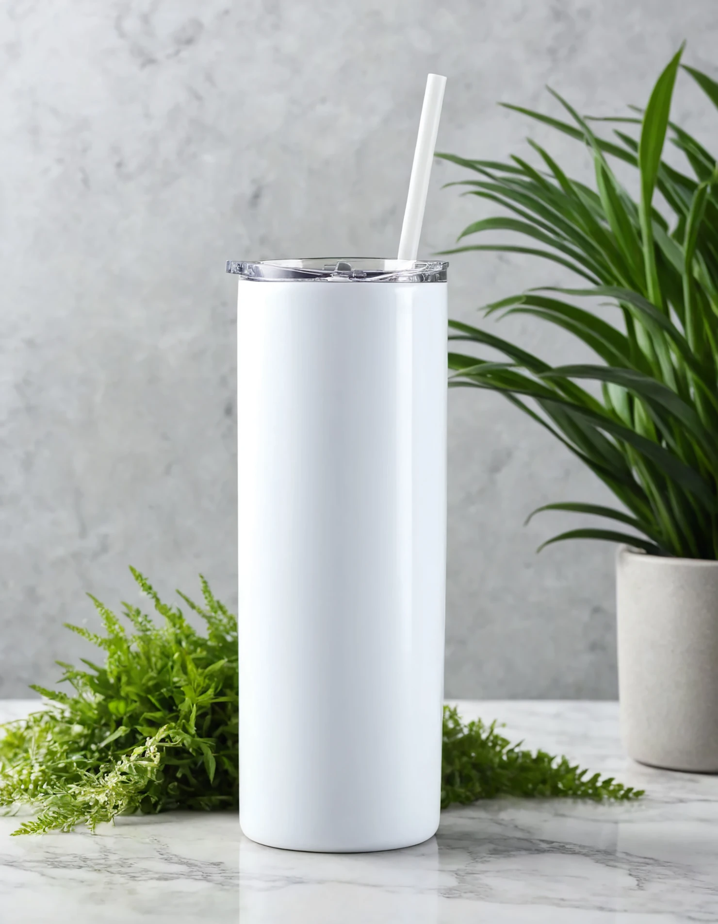 White color sublimation 20 oz skinny tumbler with straw #39782