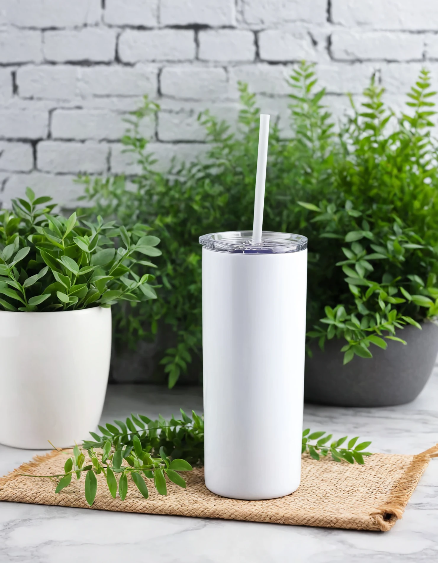 White color sublimation 20 oz skinny tumbler with straw #39785