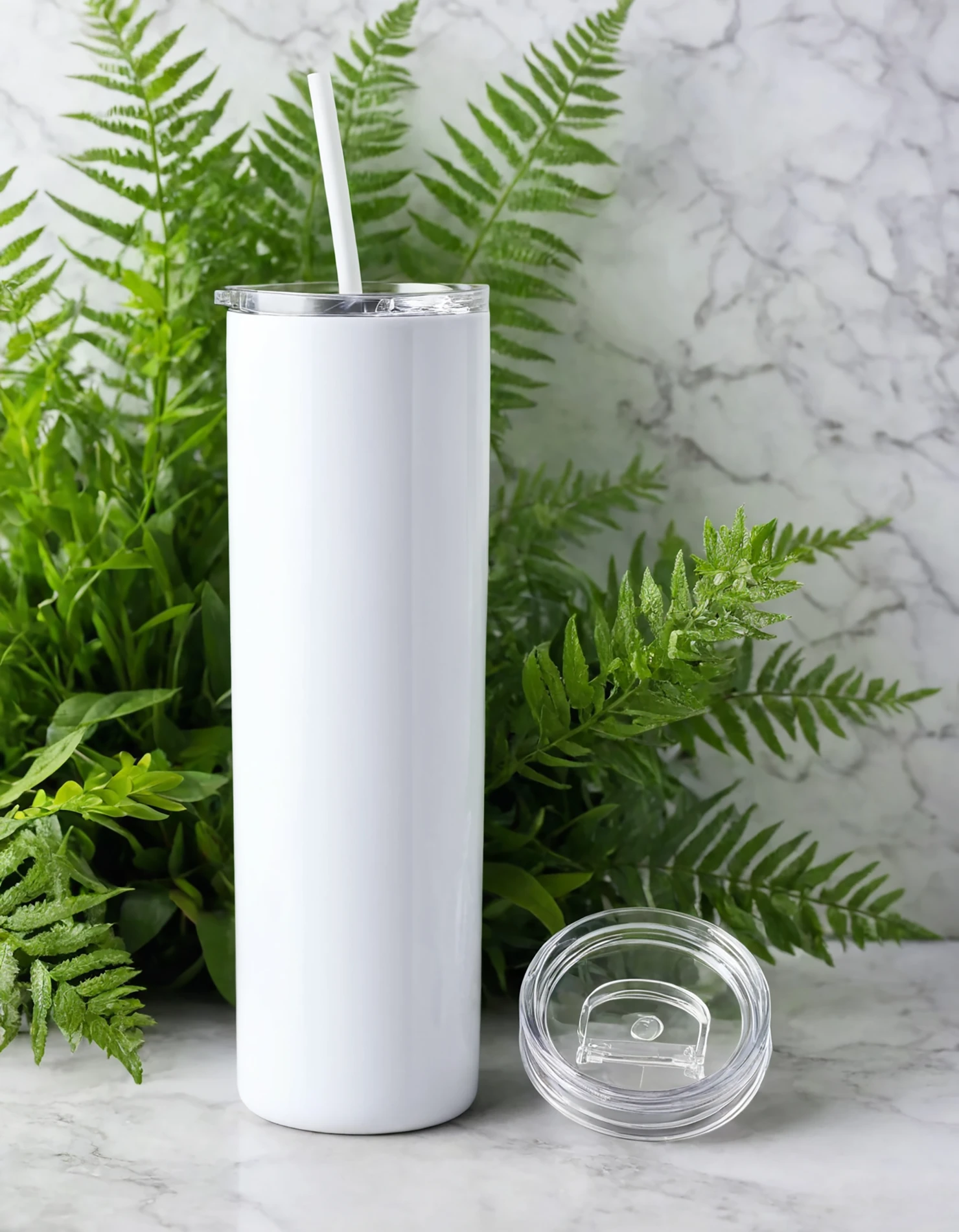 White color sublimation 20 oz skinny tumbler with straw #39789