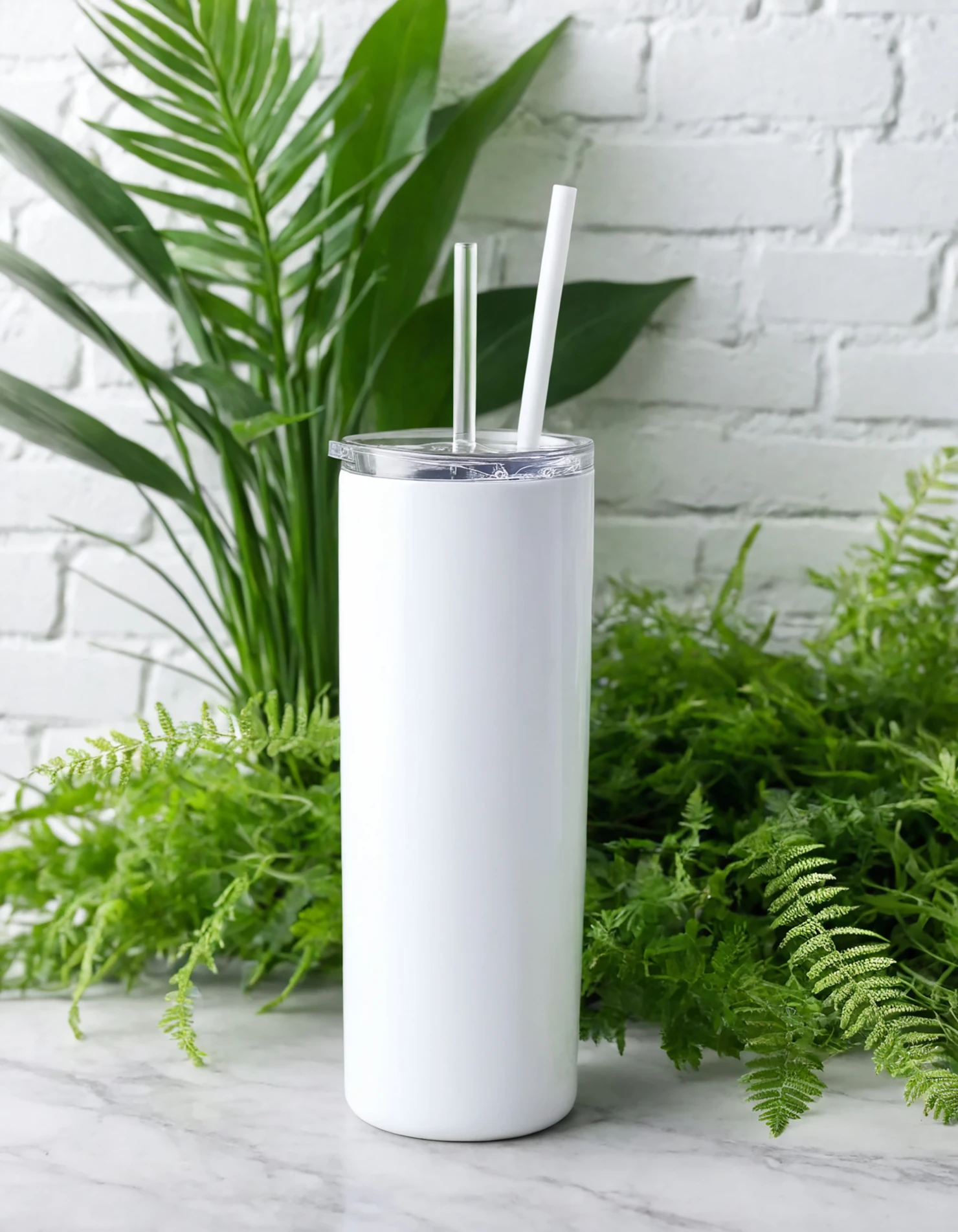 White color sublimation 20 oz skinny tumbler with straw #39791