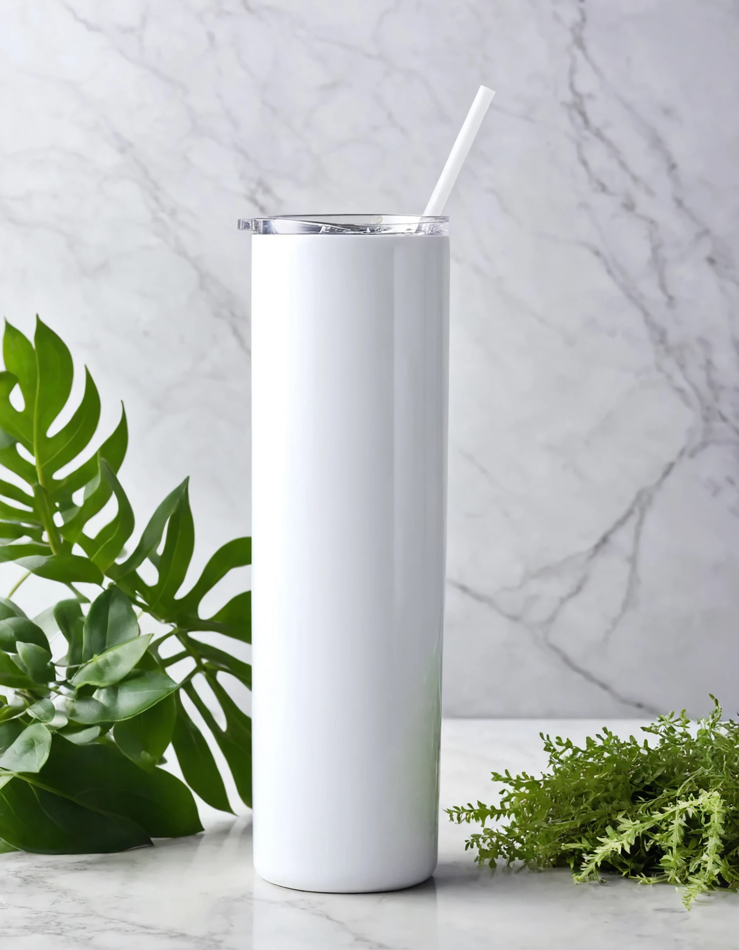 White color sublimation 20 oz skinny tumbler with straw #39792