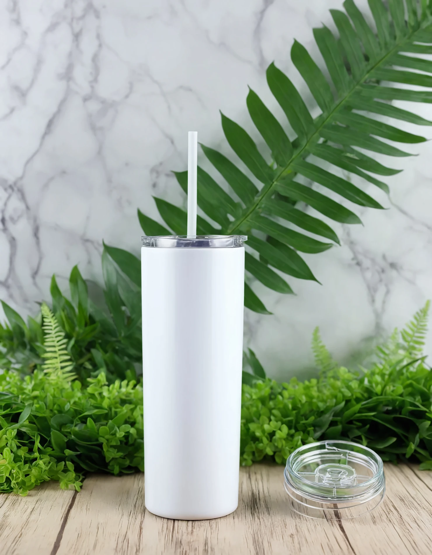 White color sublimation 20 oz skinny tumbler with straw #39799