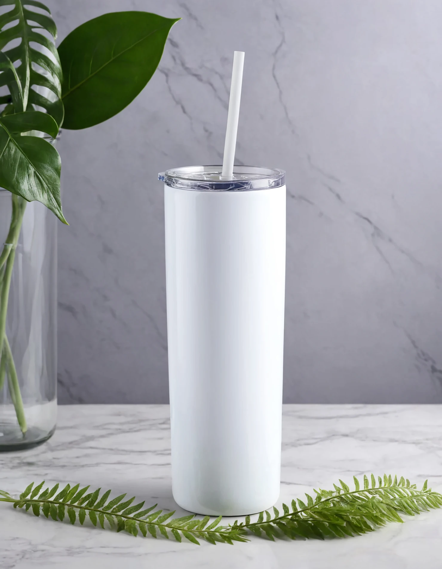 White color sublimation 20 oz skinny tumbler with straw #39806