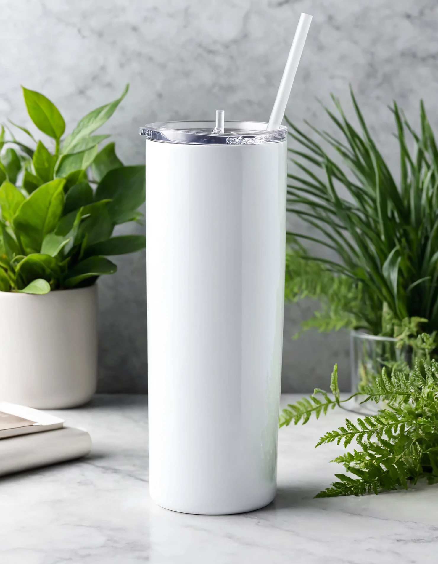 White color sublimation 20 oz skinny tumbler with straw #39815