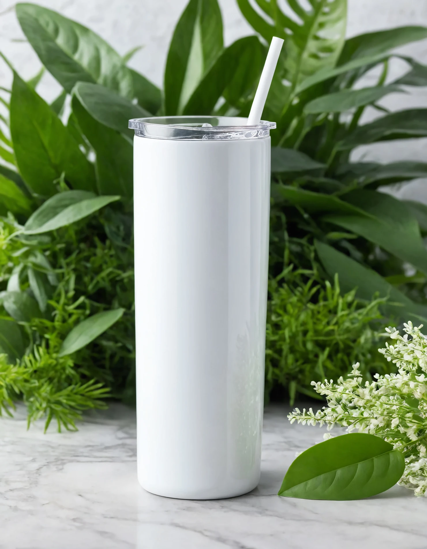 White color sublimation 20 oz skinny tumbler with straw #39829
