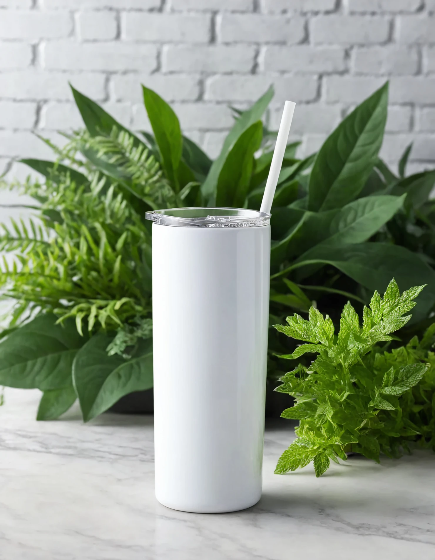 White color sublimation 20 oz skinny tumbler with straw #39833