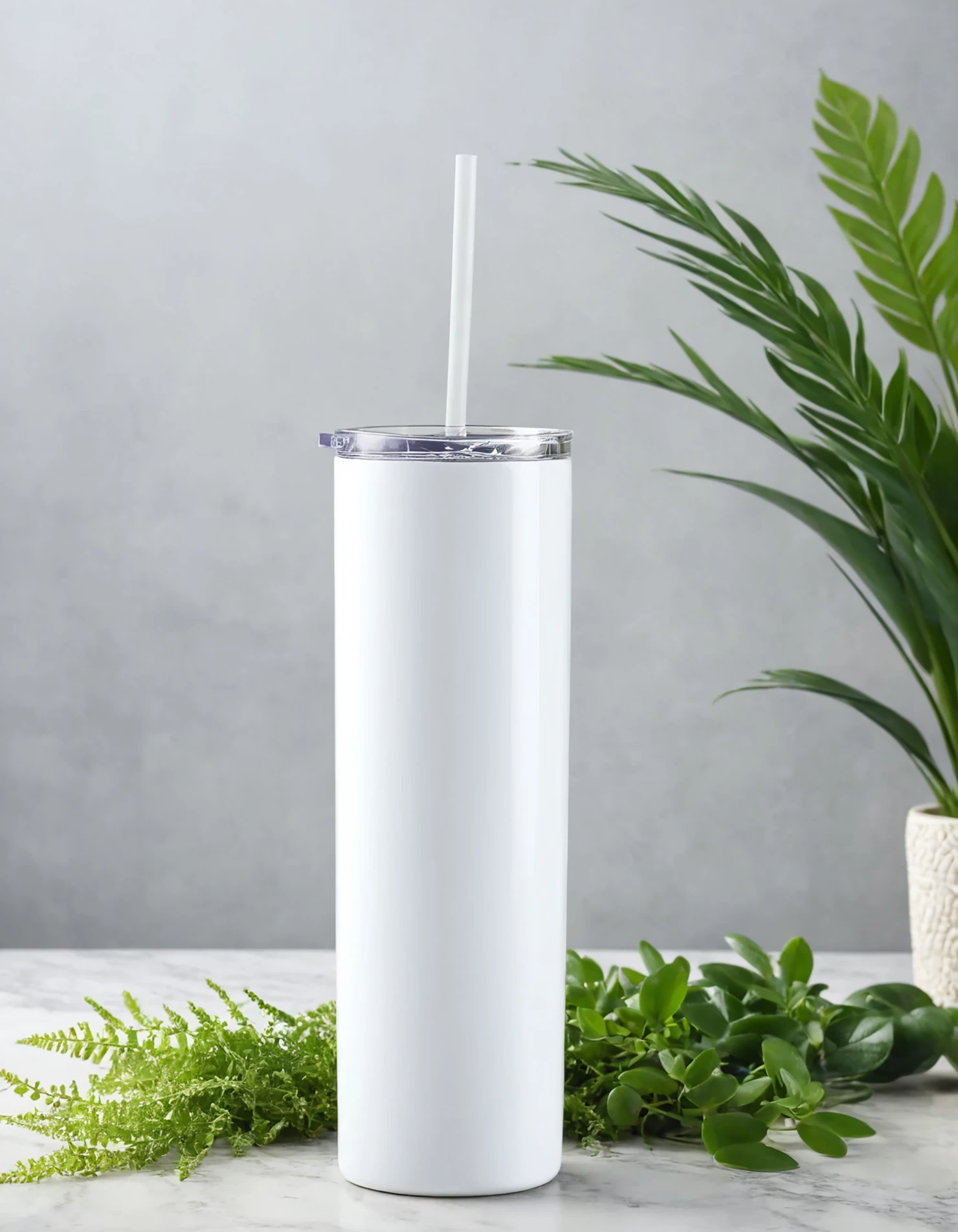 White color sublimation 20 oz skinny tumbler with straw #39835