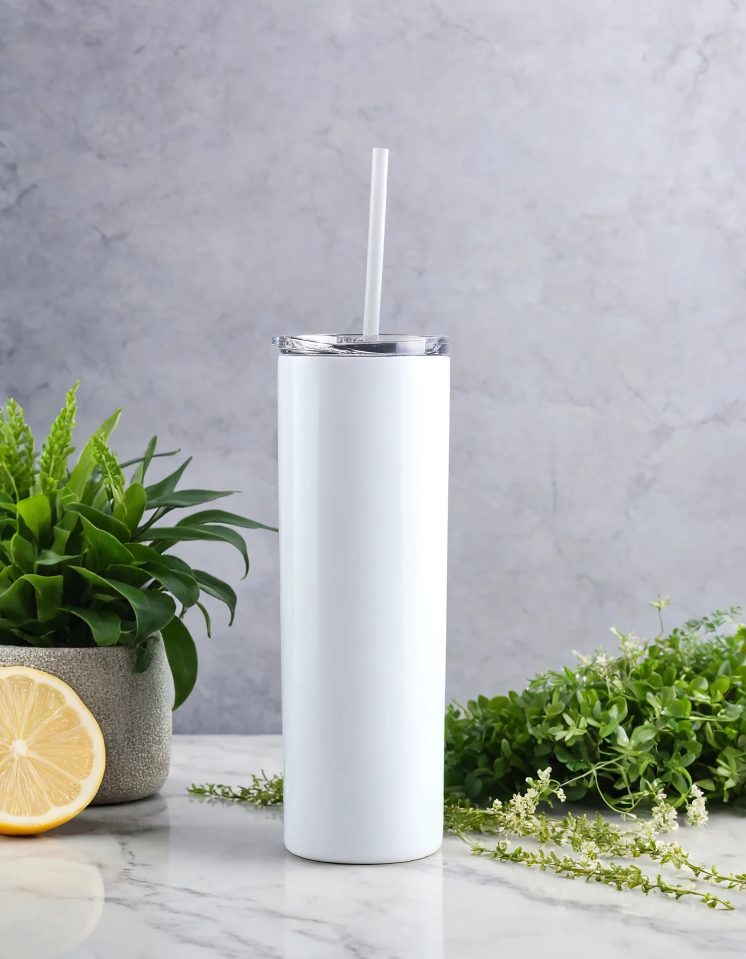 White color sublimation 20 oz skinny tumbler with straw #39836