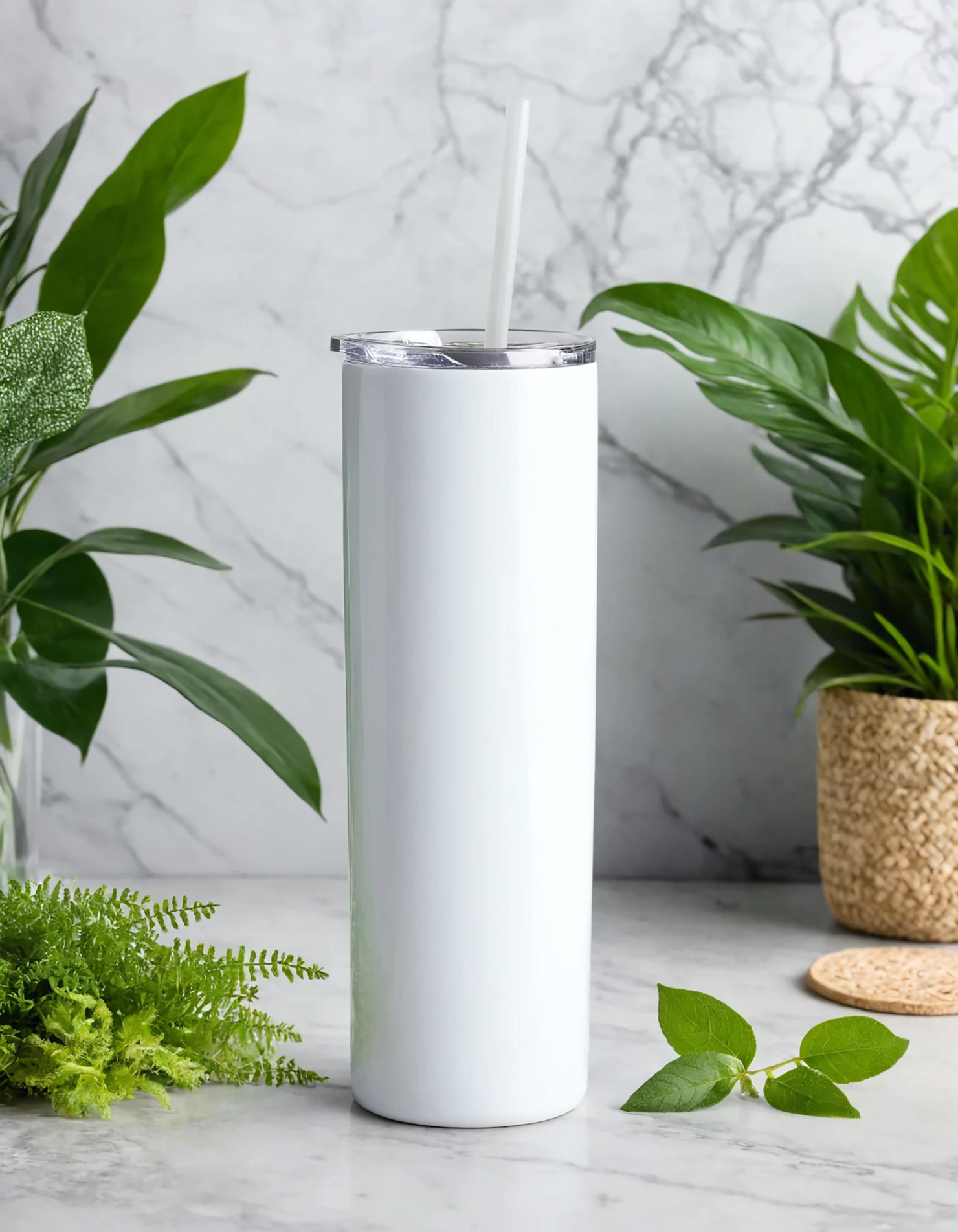 White color sublimation 20 oz skinny tumbler with straw #39838