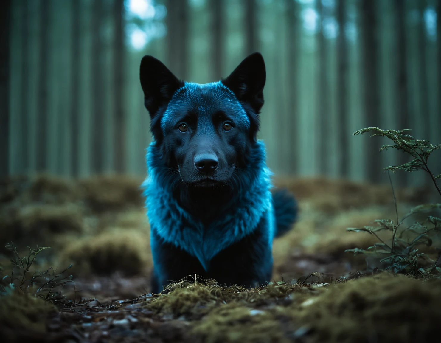 Black dog in dark forest #39870
