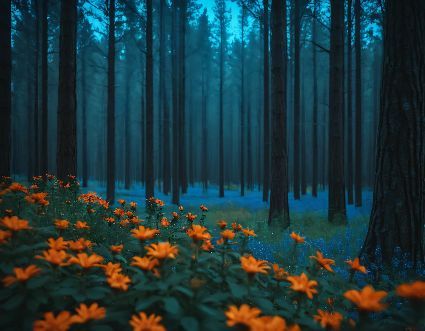 dark forest with yellow flower #39872