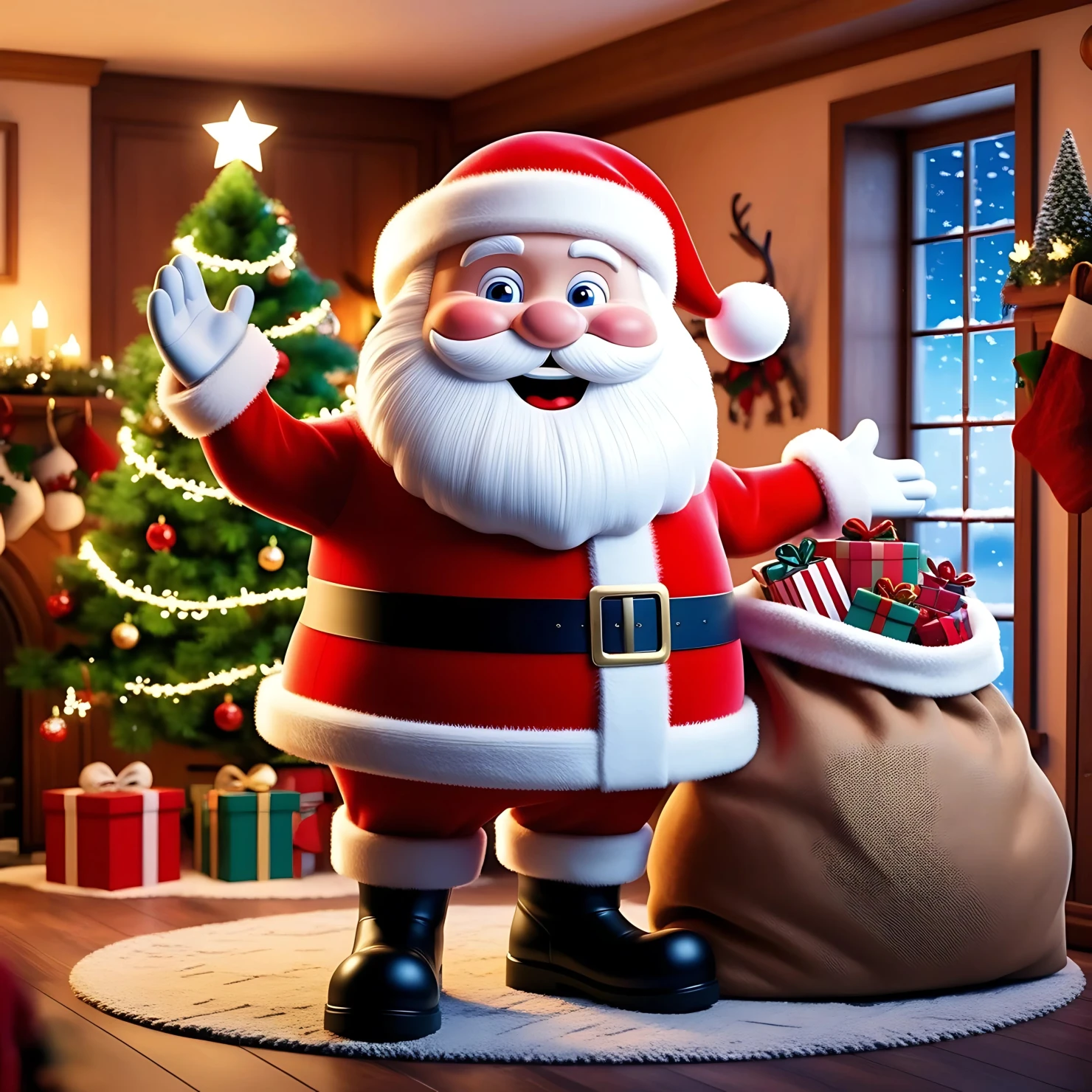 Joyful Santa Claus Spreading Holiday Cheer by the Christmas Tree #39877