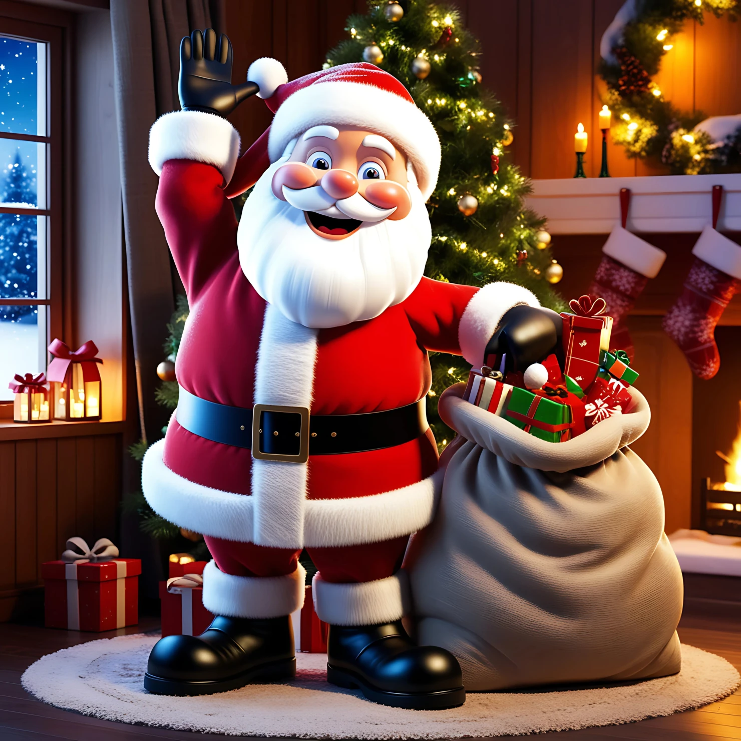 Joyful Santa Claus Spreading Holiday Cheer by the Christmas Tree #39878