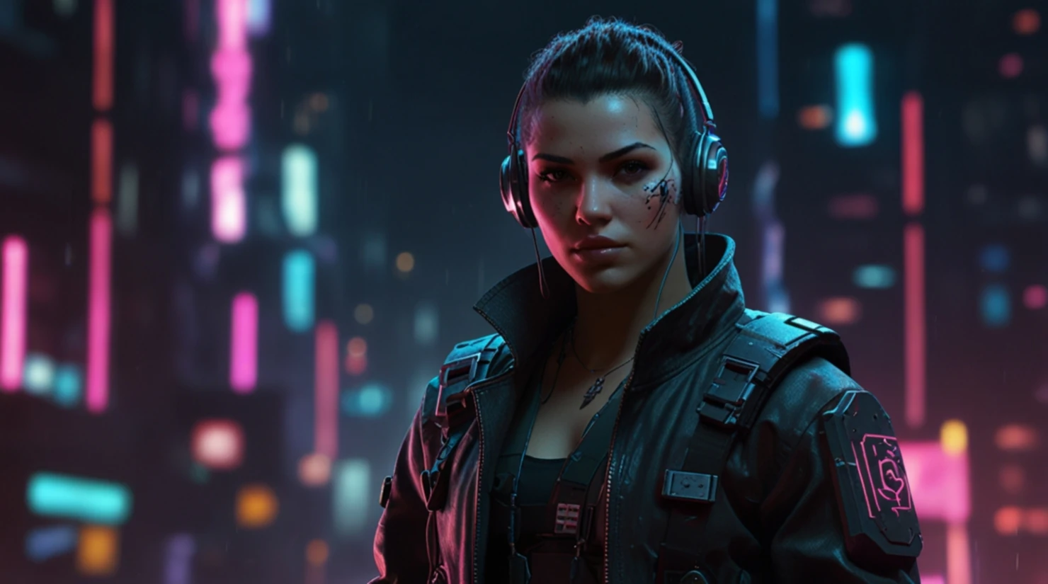 Cyberpunk robot girl in neon city #39891