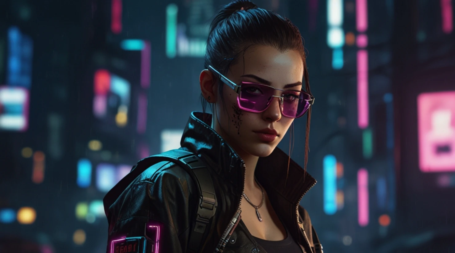 Cyberpunk robot girl in neon city #39892