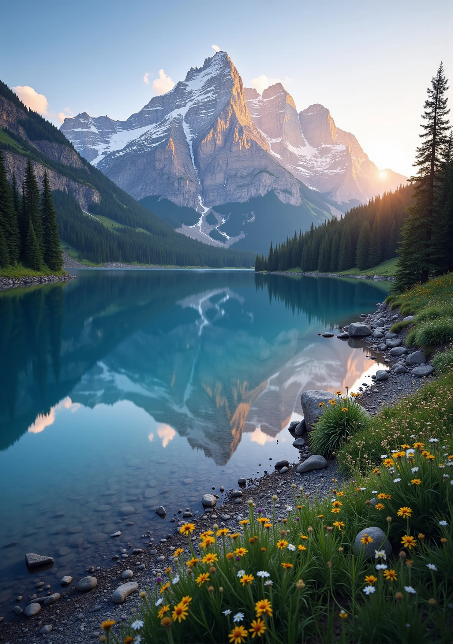 Serene Mountain Landscape with Lake Reflection at Sunrise #39921