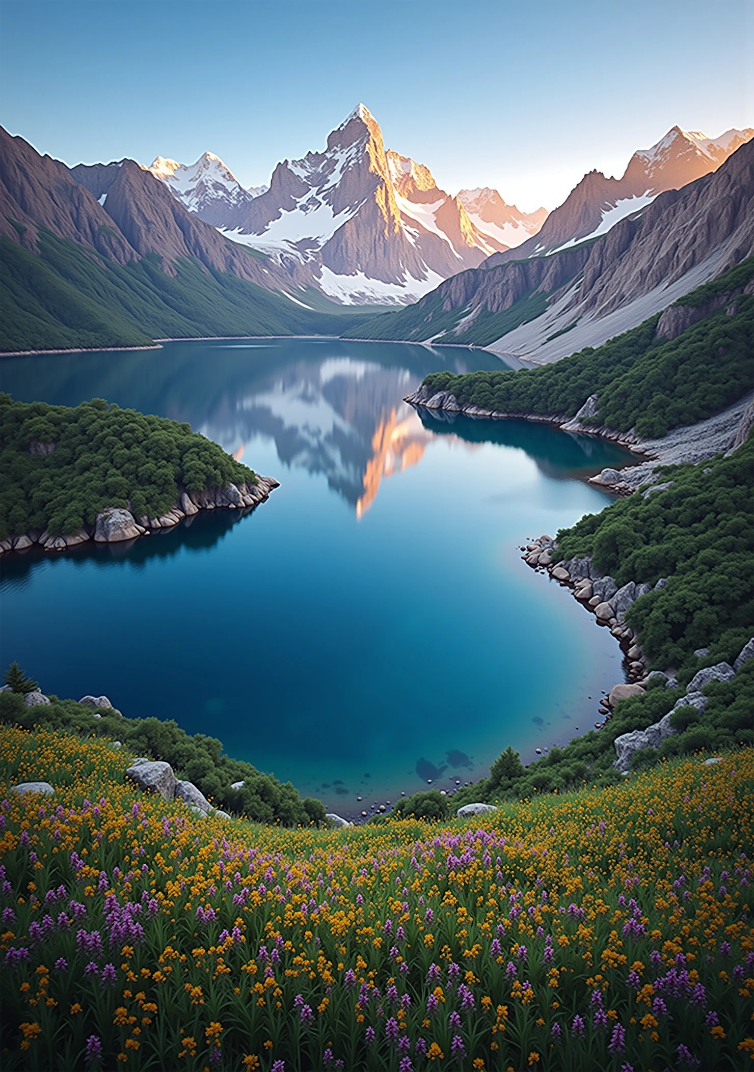 Serene Mountain Landscape with Lake Reflection at Sunrise #39925