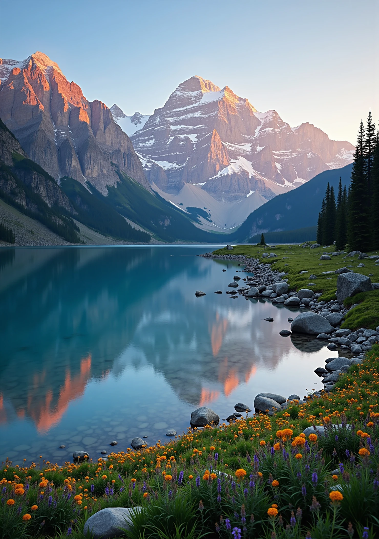 Serene Mountain Landscape with Lake Reflection at Sunrise #39928