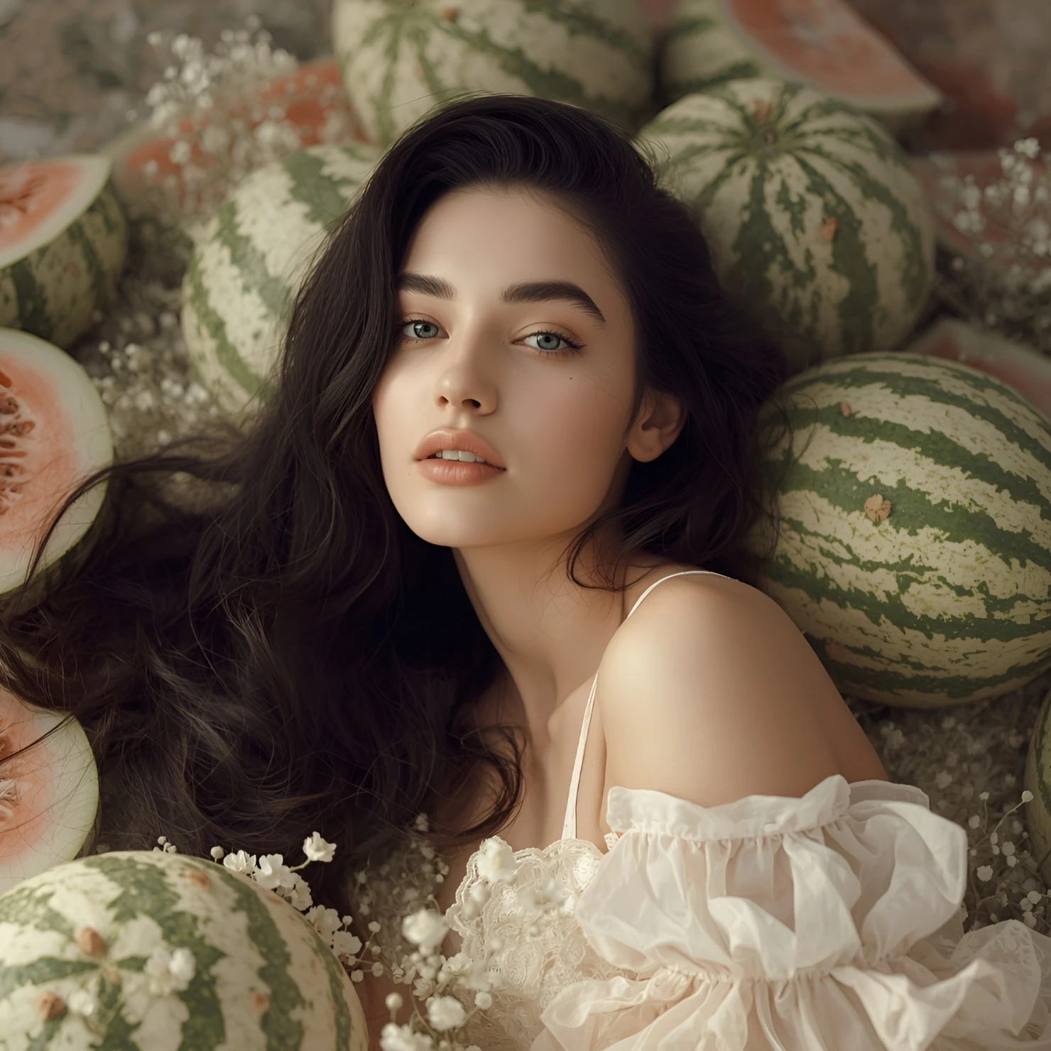 girl on watermelon with flowers #39930