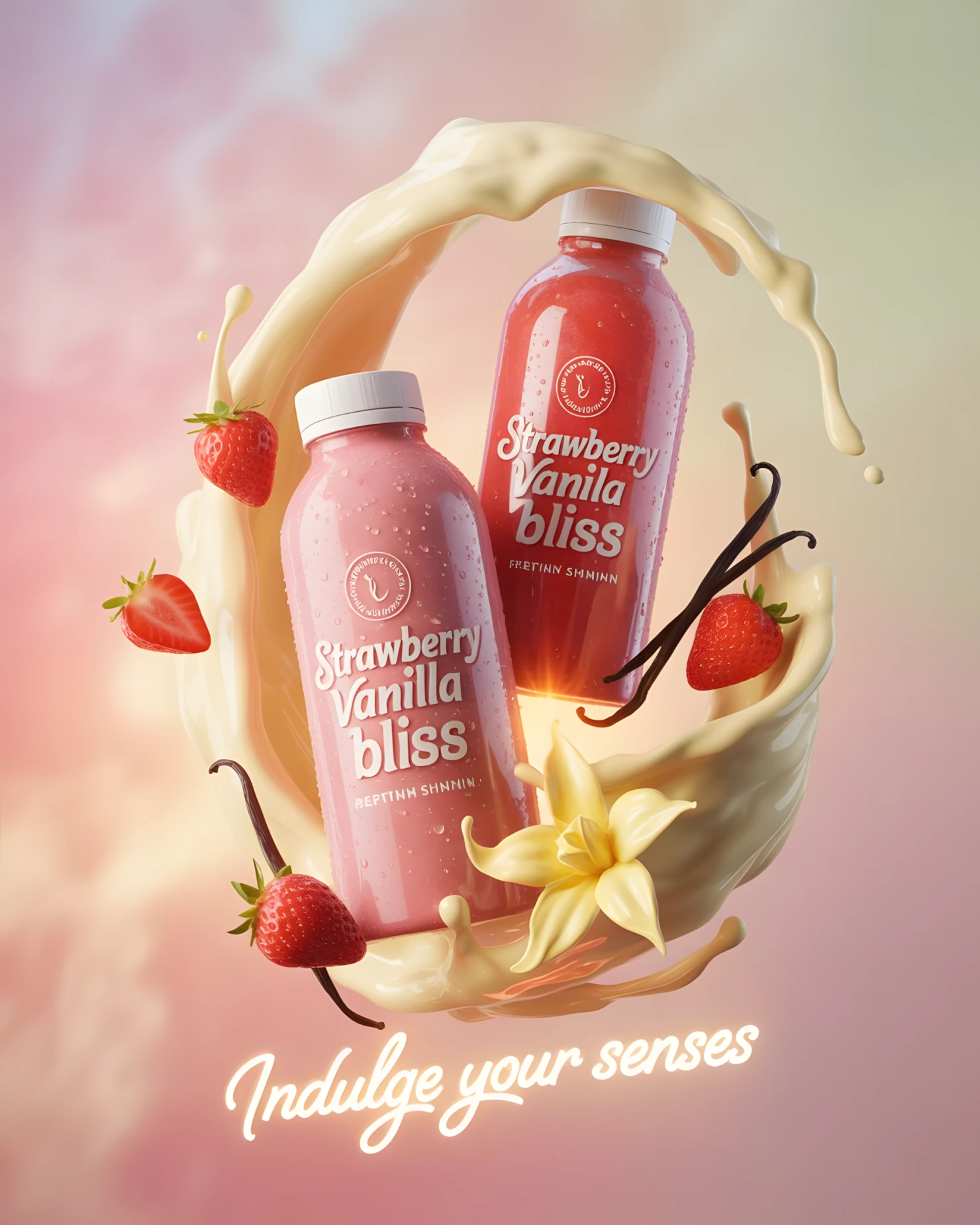 Strawberry Vanilla Bliss Smoothie Splash with Fresh Strawberries #39983
