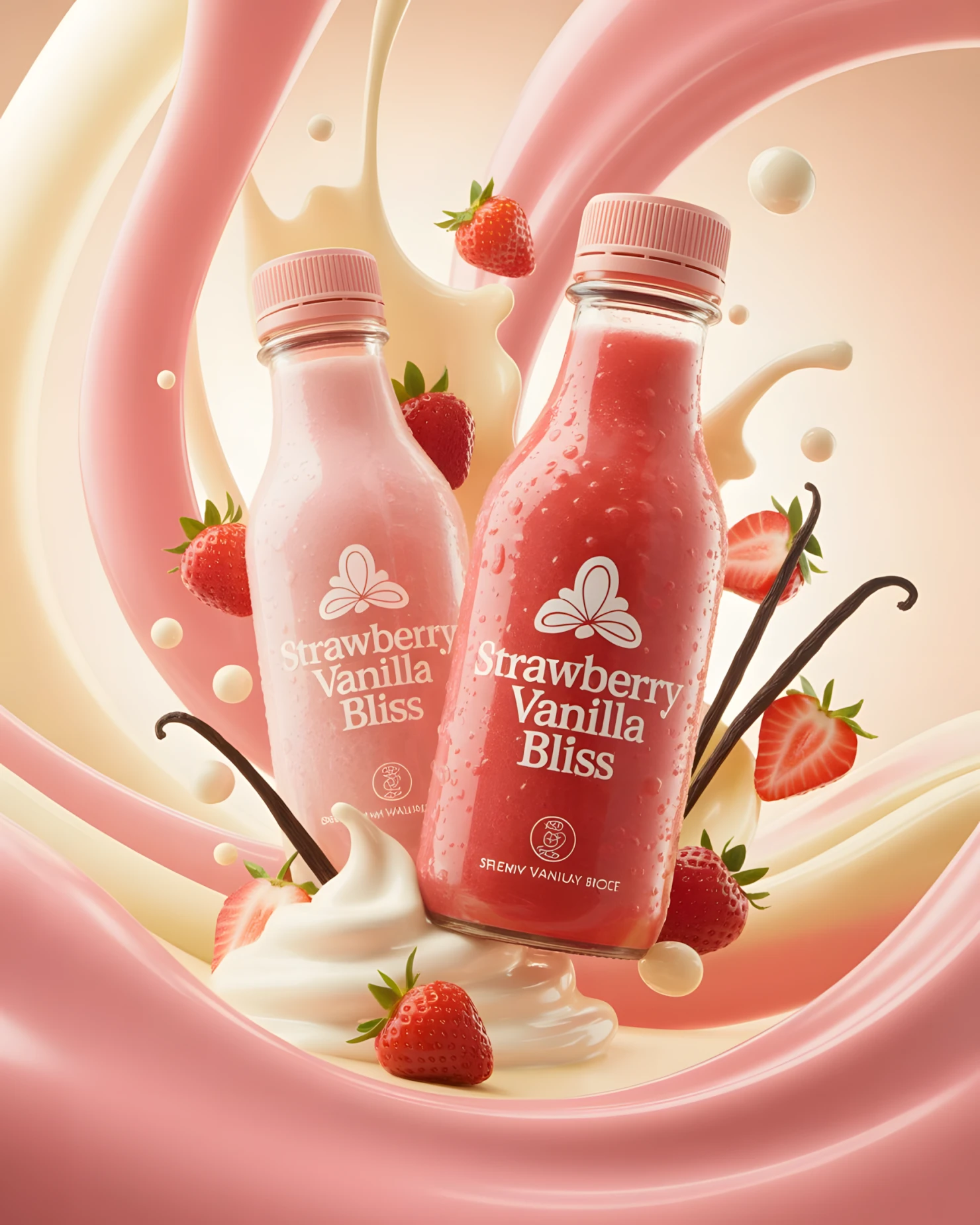 Luxury Strawberry Vanilla Bliss Bottles with Creamy Swirl and Fruit #39984
