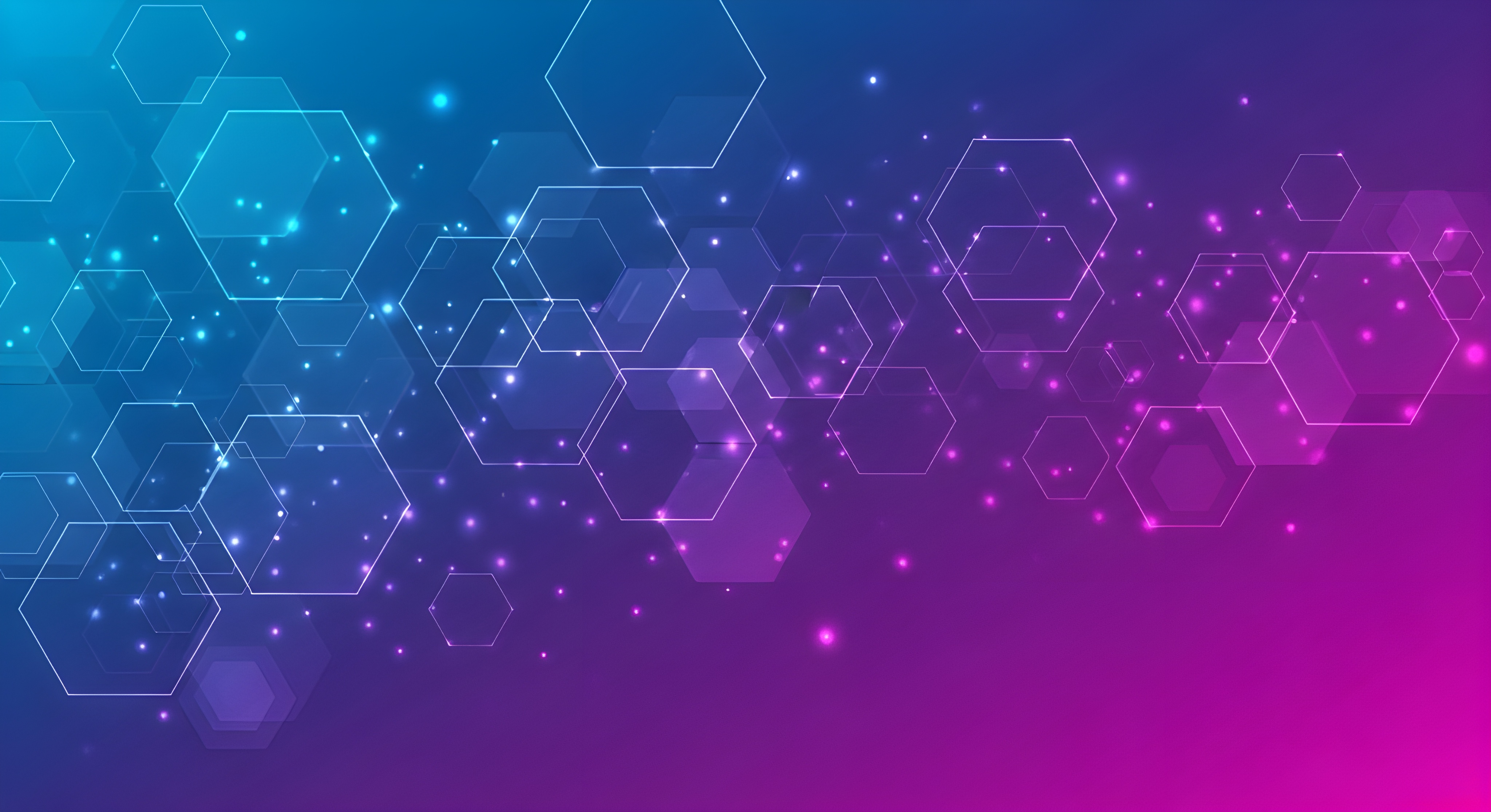 Digital abstract background with glowing translucent hexagonal pattern and gradient from blue to purple showing layered tech elements in modern futuristic style for science and presentation visuals #40005