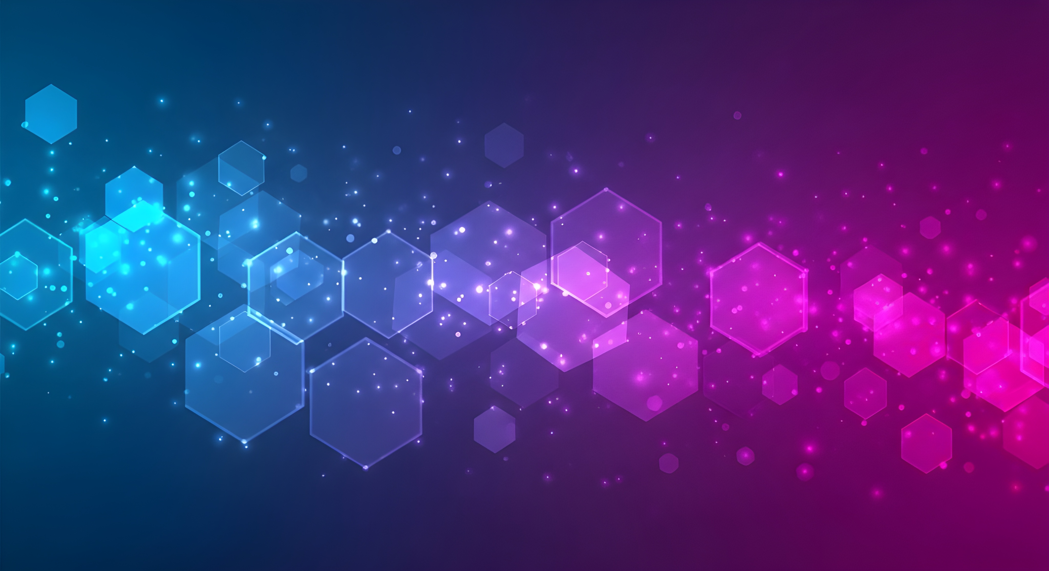 Digital abstract background with glowing translucent hexagonal pattern and gradient from blue to purple showing layered tech elements in modern futuristic style for science and presentation visuals #40007