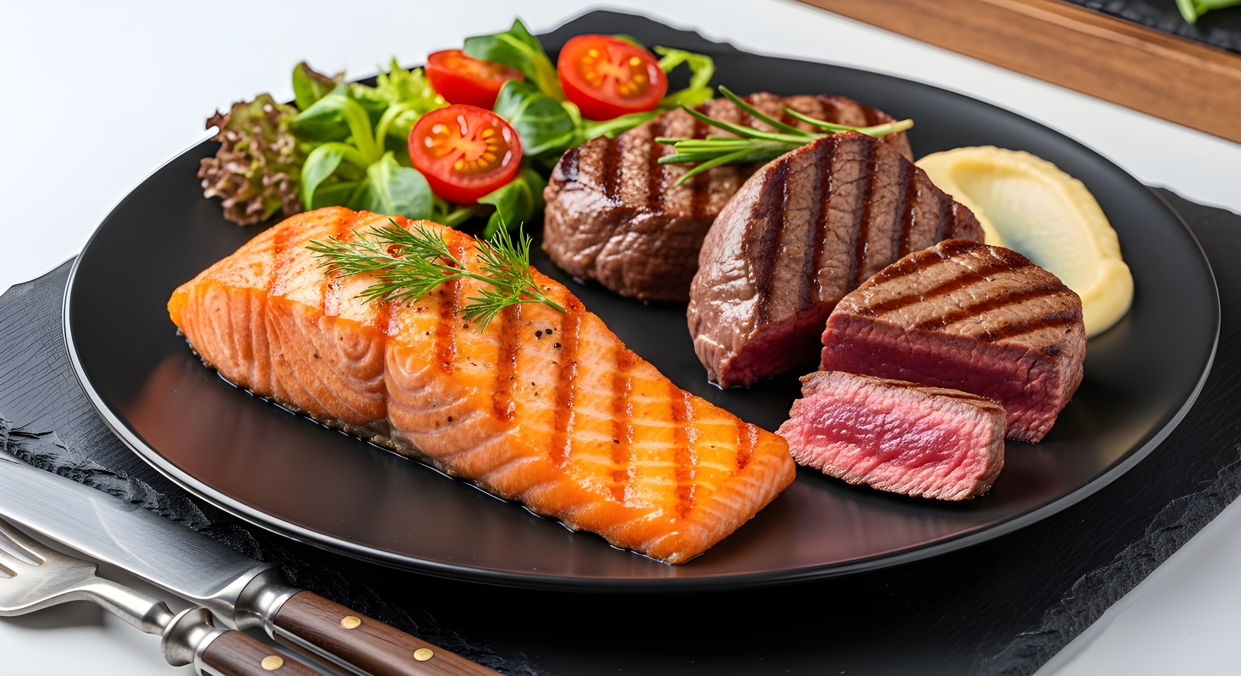 Deliciously Cooked Salmon with Crispy Crust Served with Fresh Spinach Tomatoes and Lemon Slices on Rustic Wooden Table in Natural Light Showcasing Photorealistic Gourmet Food Presentation. #40030