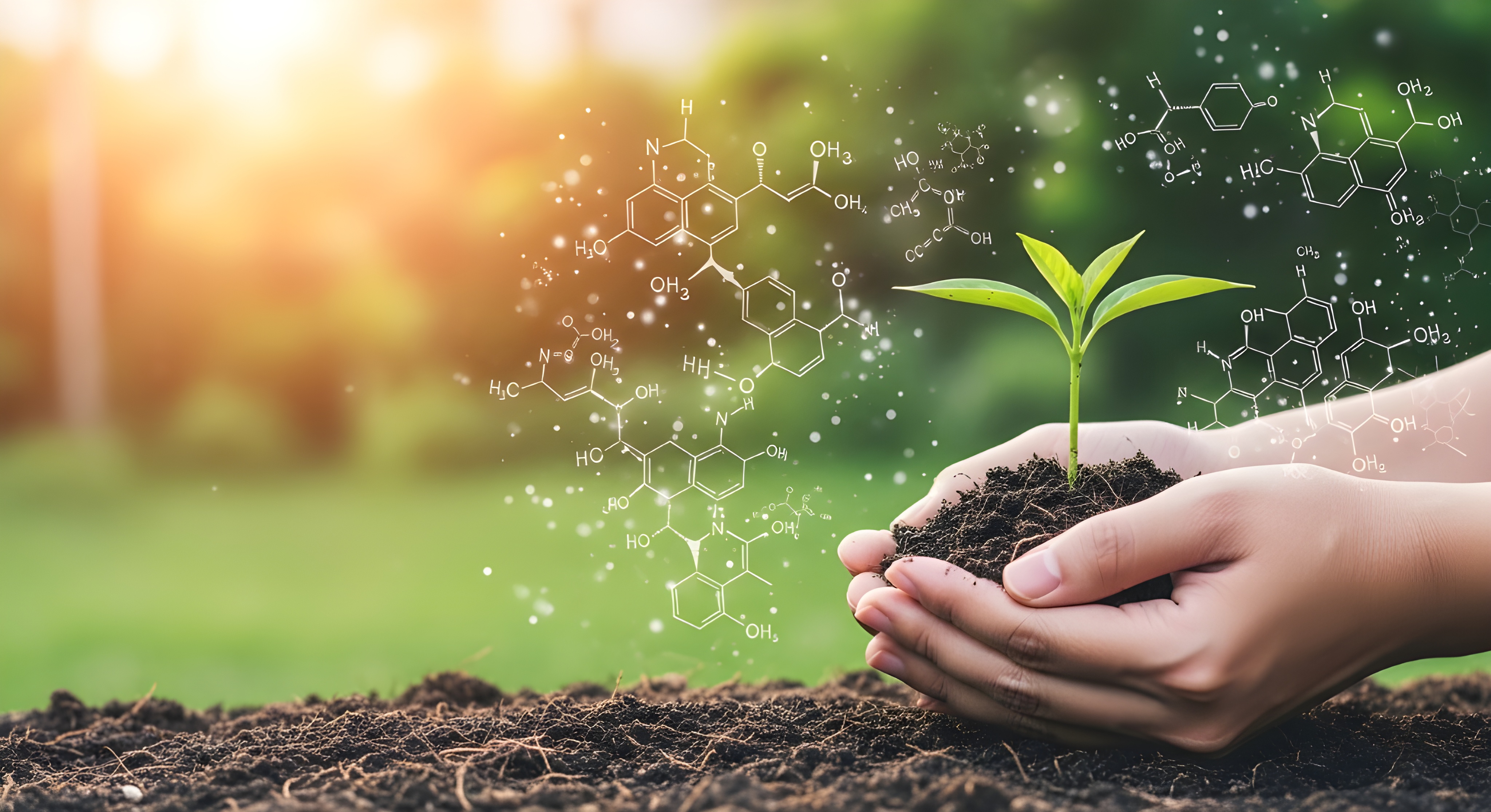 Small Green Plant Held in Human Hands Over Natural Outdoor Background, Eco-Friendly Ecology Concept, Environmental Protection, Sustainable Growth, Nature Care, Reforestation and Conservation Idea. #40031