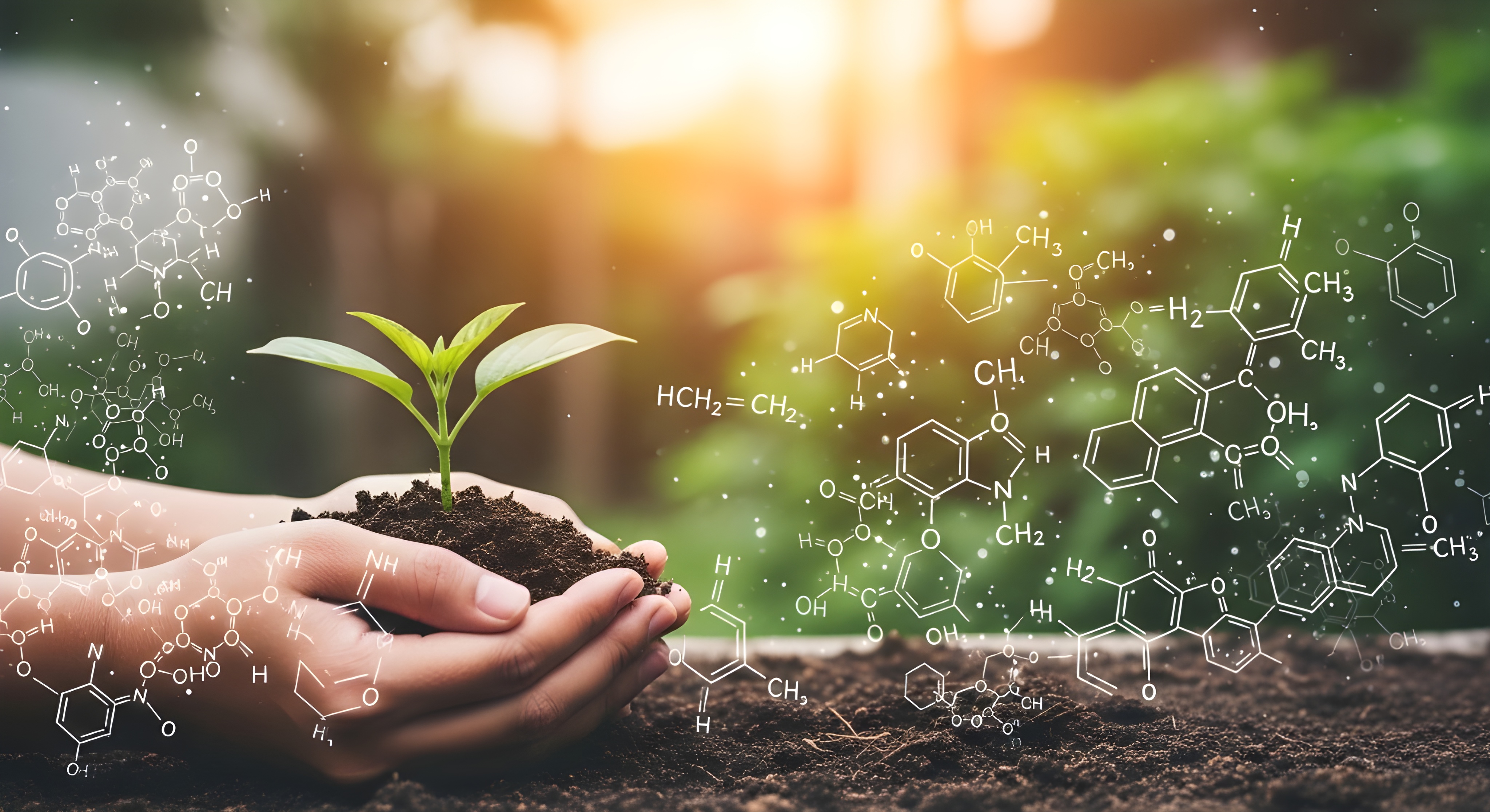 Small Green Plant Held in Human Hands Over Natural Outdoor Background, Eco-Friendly Ecology Concept, Environmental Protection, Sustainable Growth, Nature Care, Reforestation and Conservation Idea. #40033