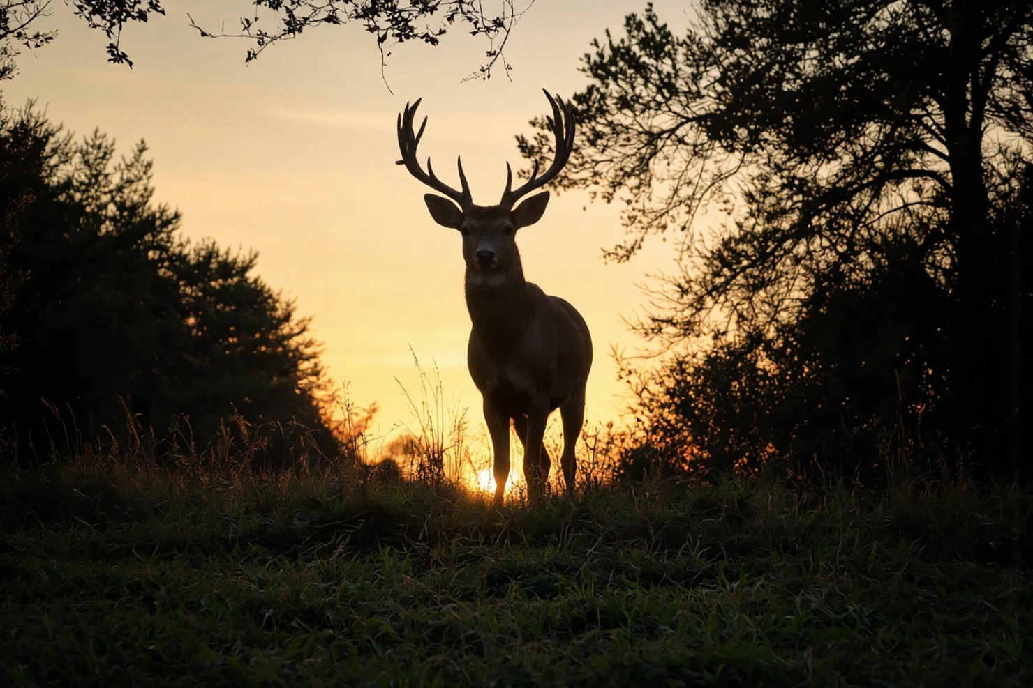 Majestic Stag Silhouetted Against a Sunset #40080