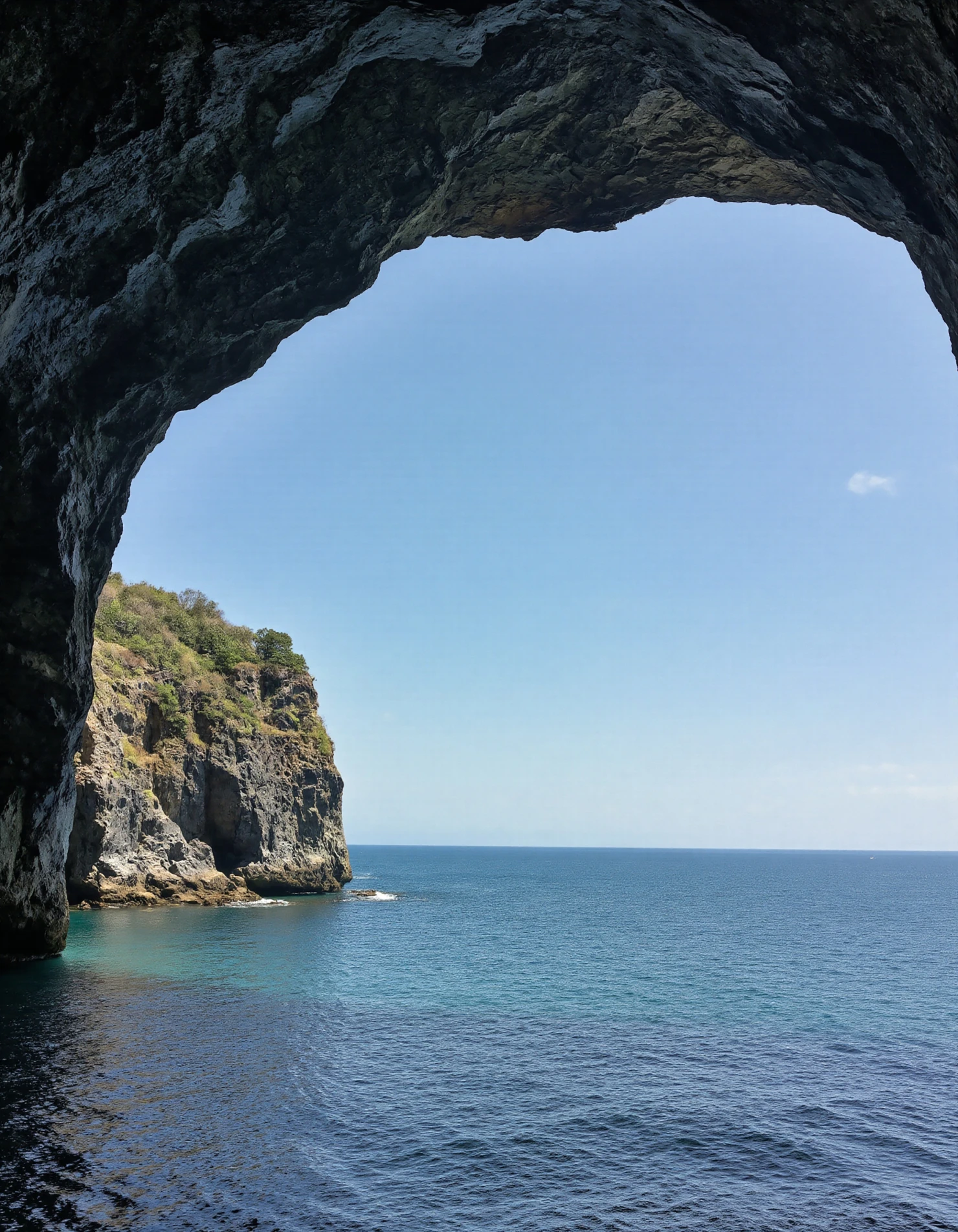 Coastal Cave Entrance Opening to the Sea under a Clear Blue Sky #40090