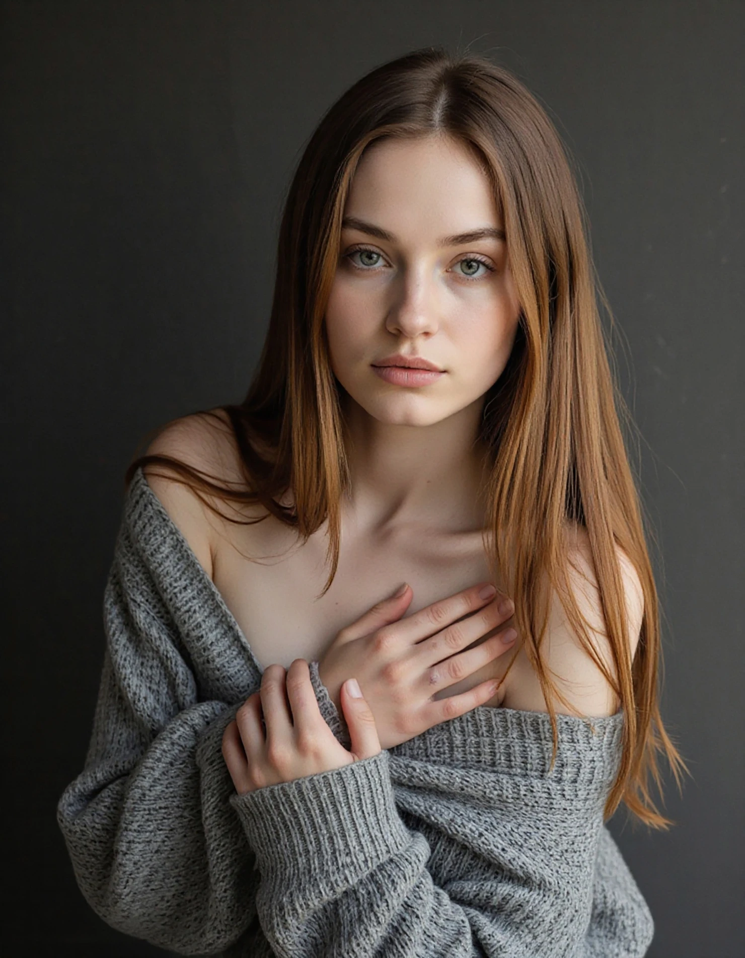 Young Woman in Gray Sweater Posing for Portrait #40104