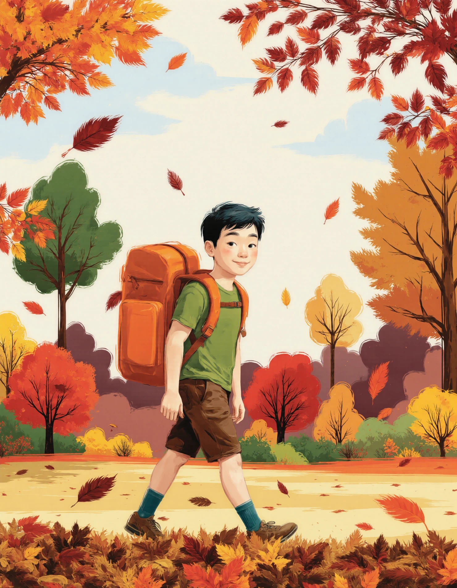 Boy Hiking in Autumn Forest with Backpack #40108