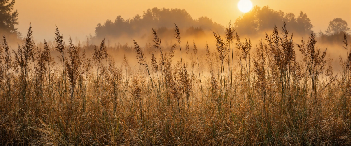 Golden Sunrise over Reeds and Meadow #40125