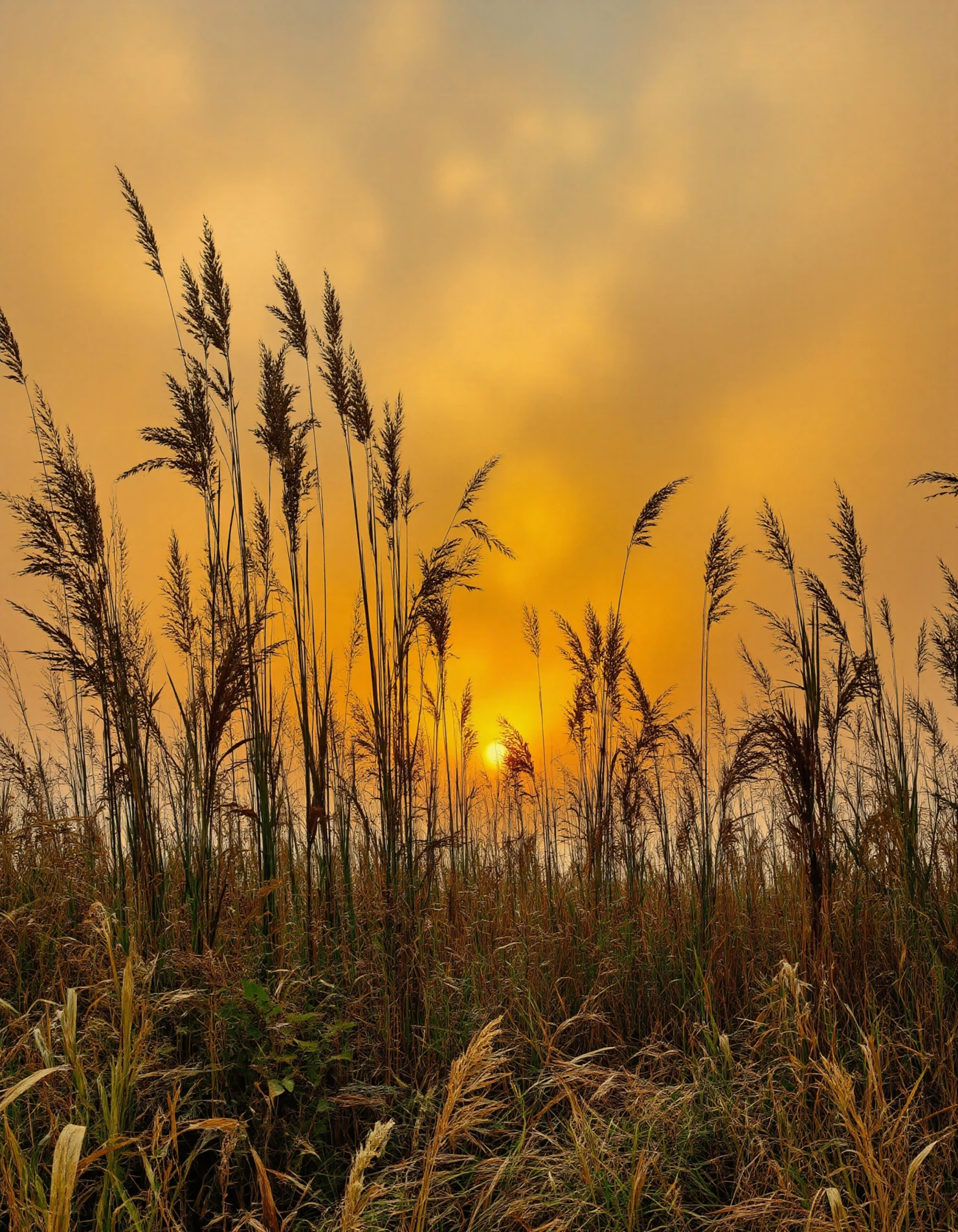 Golden Sunrise over Reeds and Meadow #40130