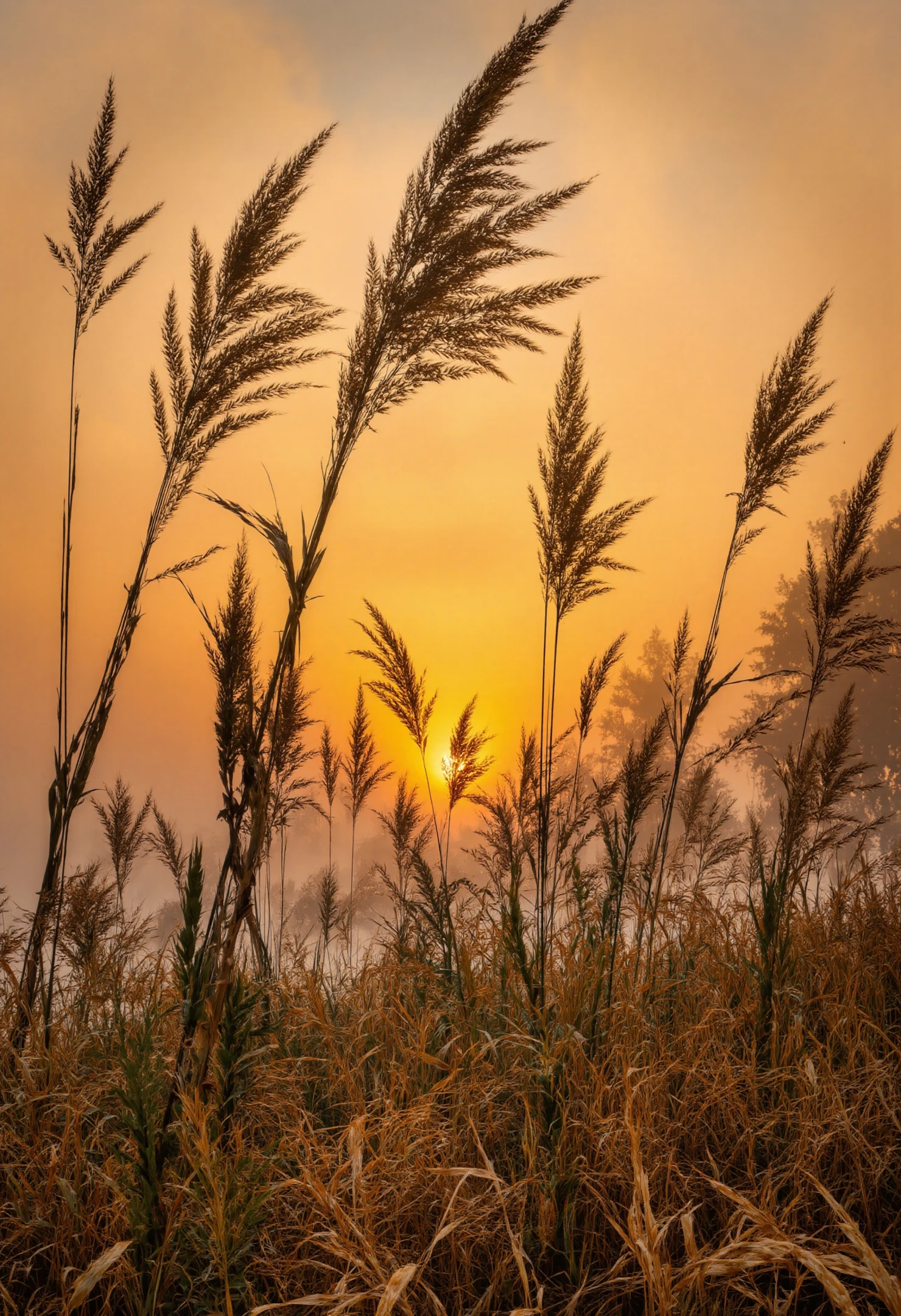 Golden Sunrise over Reeds and Meadow #40134