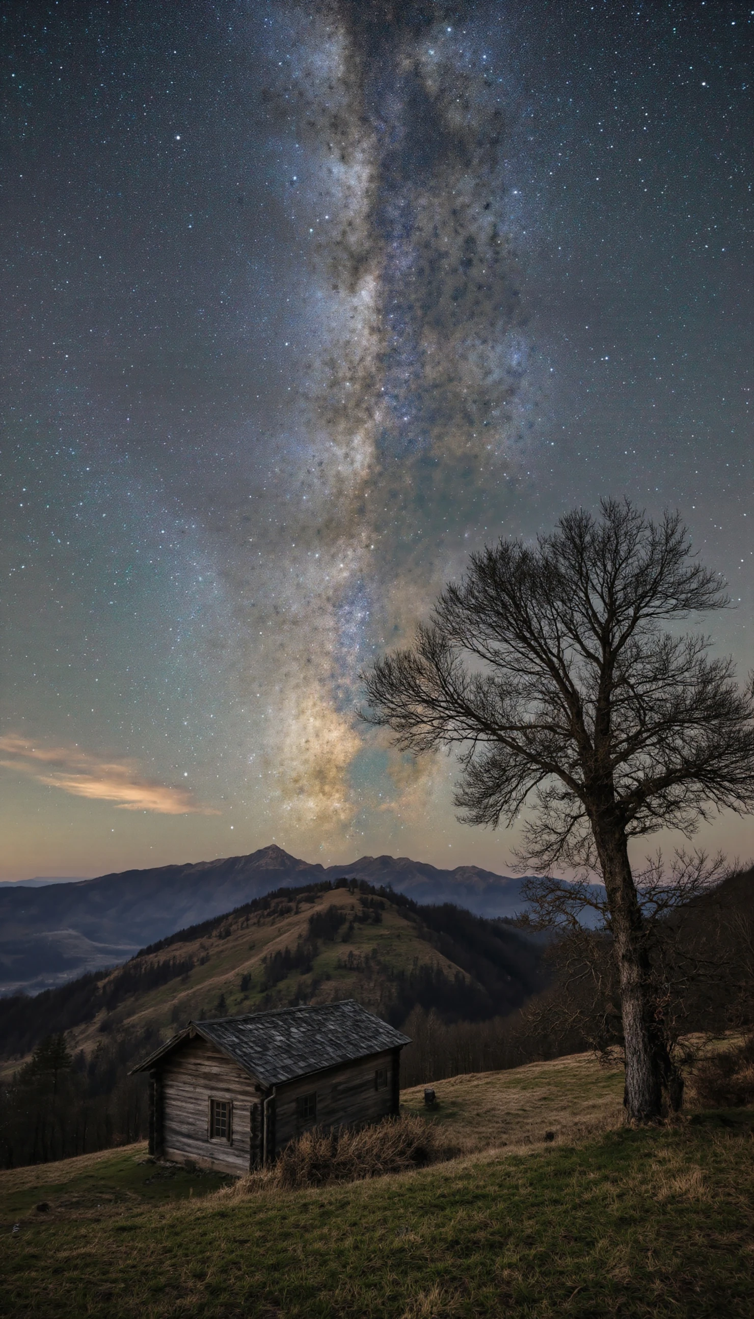 Milky Way Over Rustic Cabin in Mountain Landscape #40162